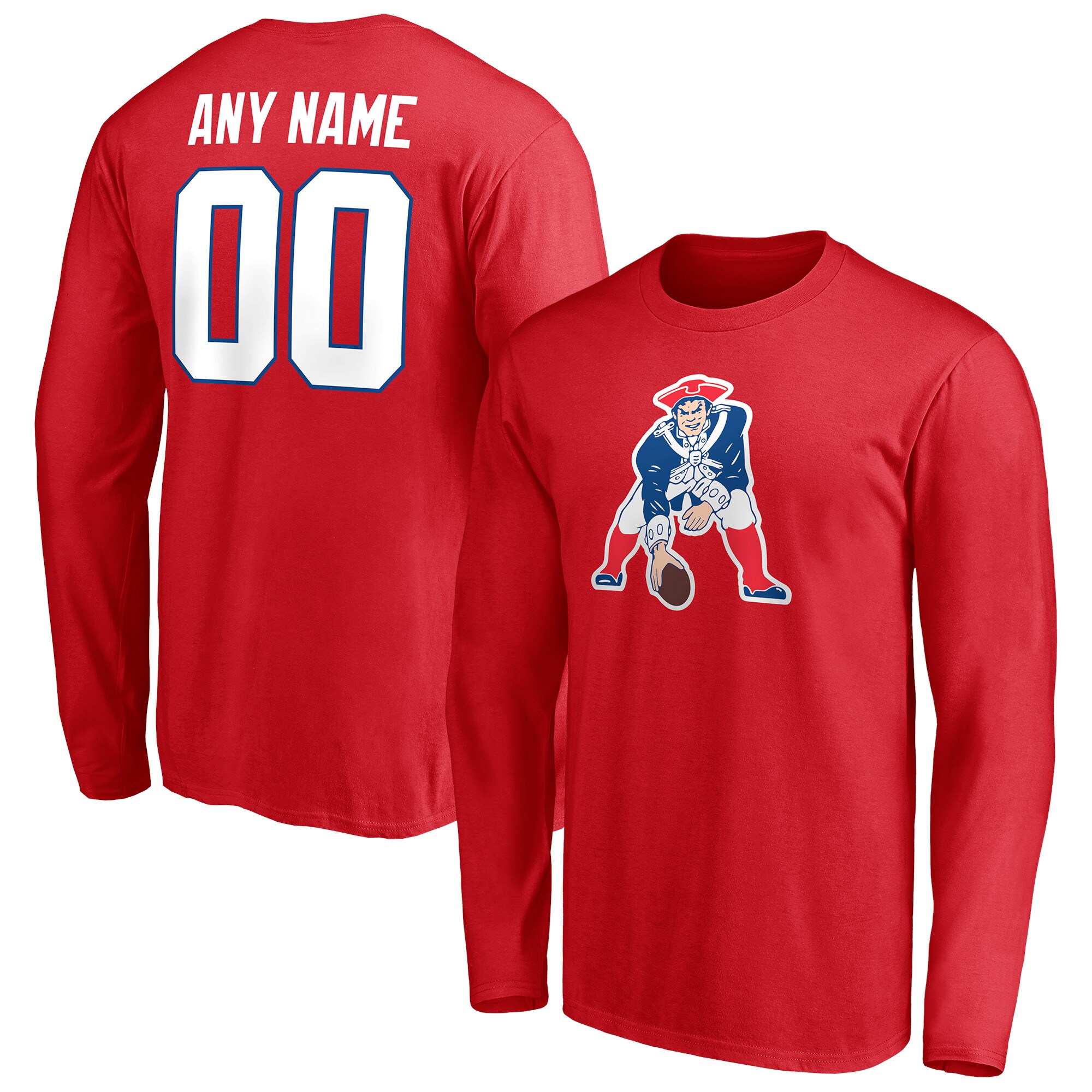 Men's New England Patriots Fanatics Branded Red Team Authentic Logo Personalized Name & Number Long Sleeve T-Shirt