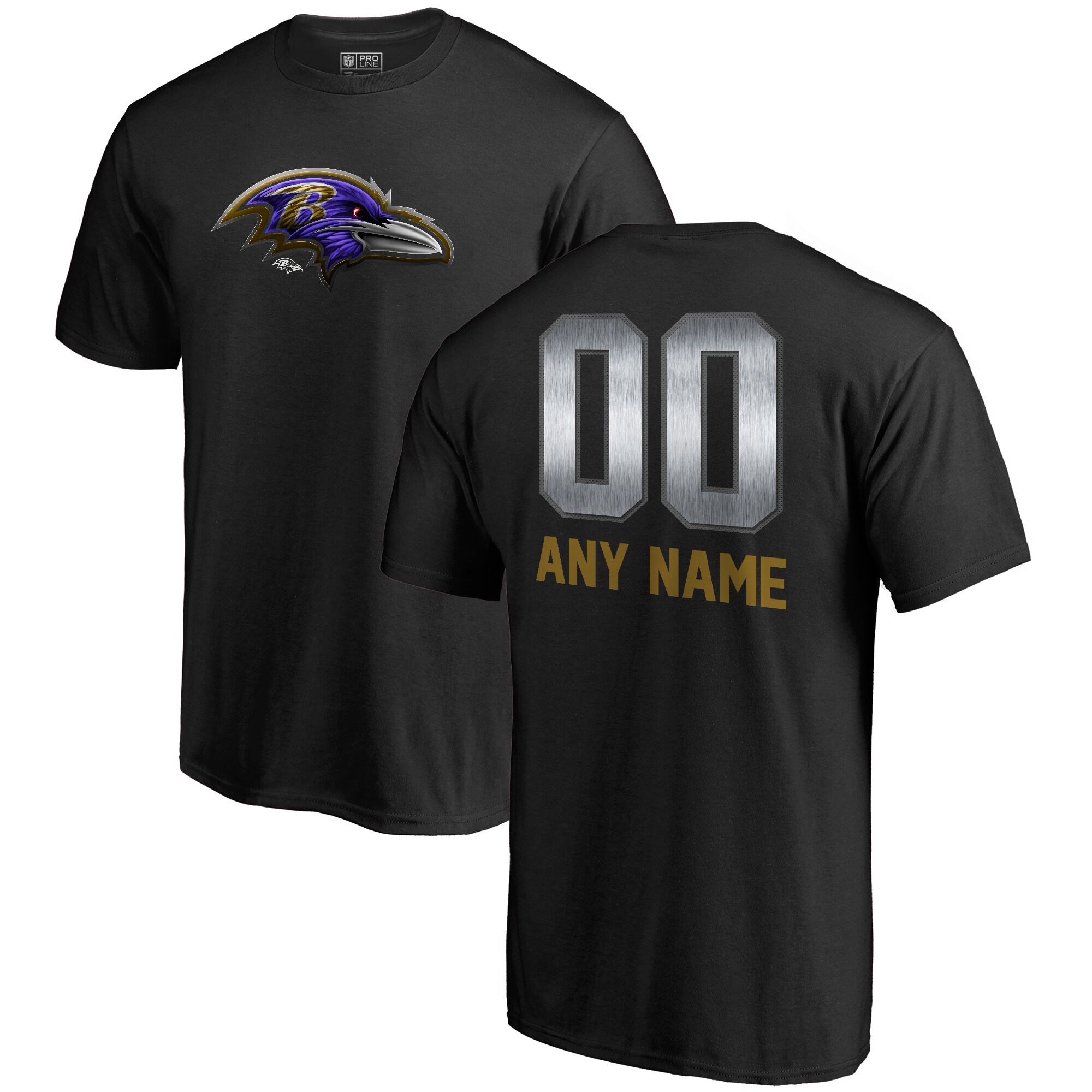 Men's Baltimore Ravens NFL Pro Line by Fanatics Branded Black Personalized Midnight Mascot T-Shirt