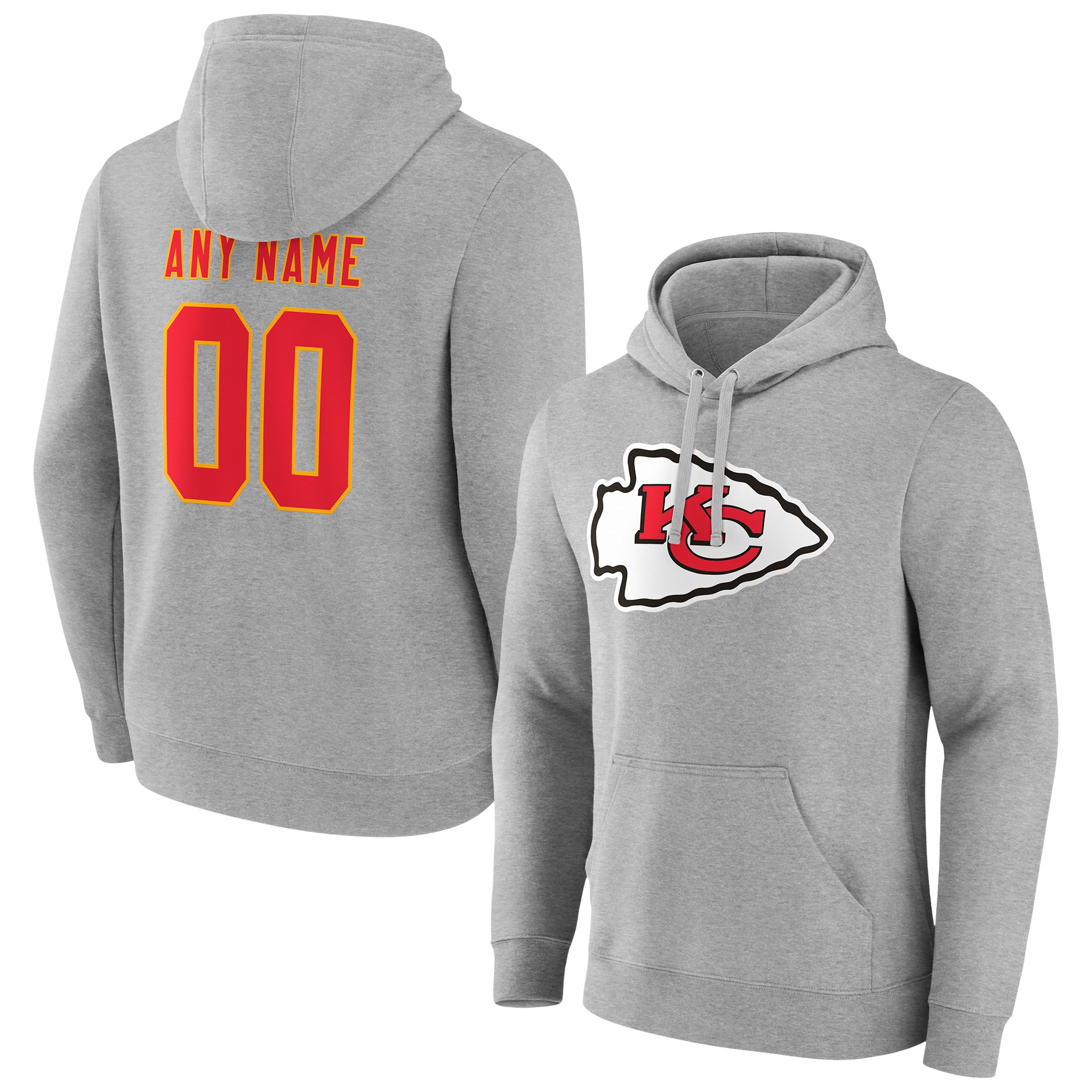 Men's Kansas City Chiefs Fanatics Branded Heathered Gray Team Authentic Custom Pullover Hoodie