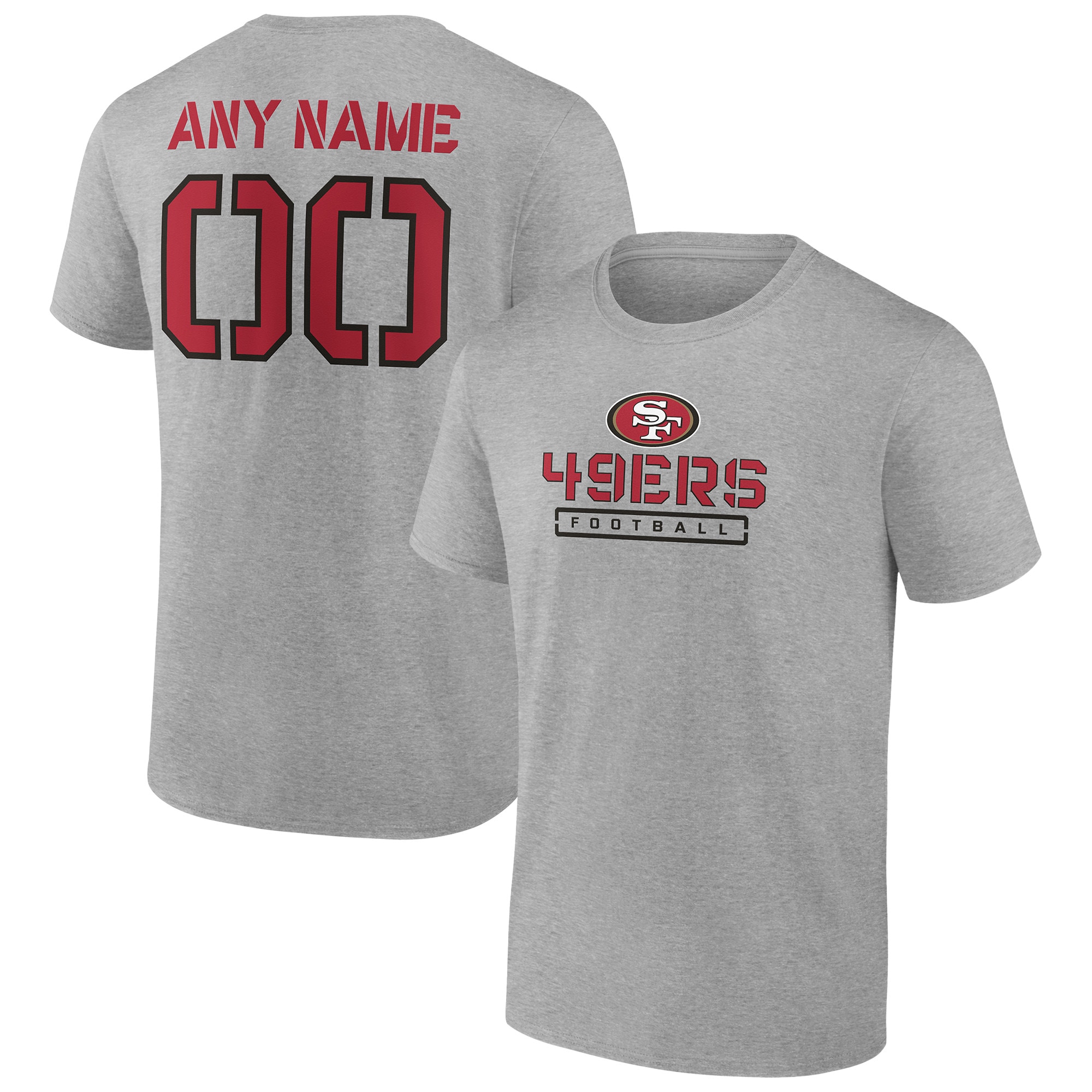 Men's San Francisco 49ers Fanatics Branded Heather Gray Personalized Name & Number Evanston Stencil T-Shirt