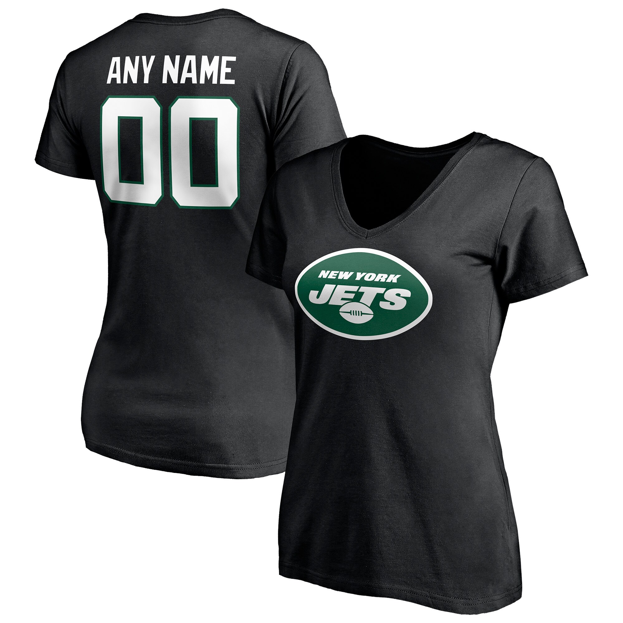 Women's New York Jets Fanatics Branded Black Team Authentic Personalized Name & Number V-Neck T-Shirt