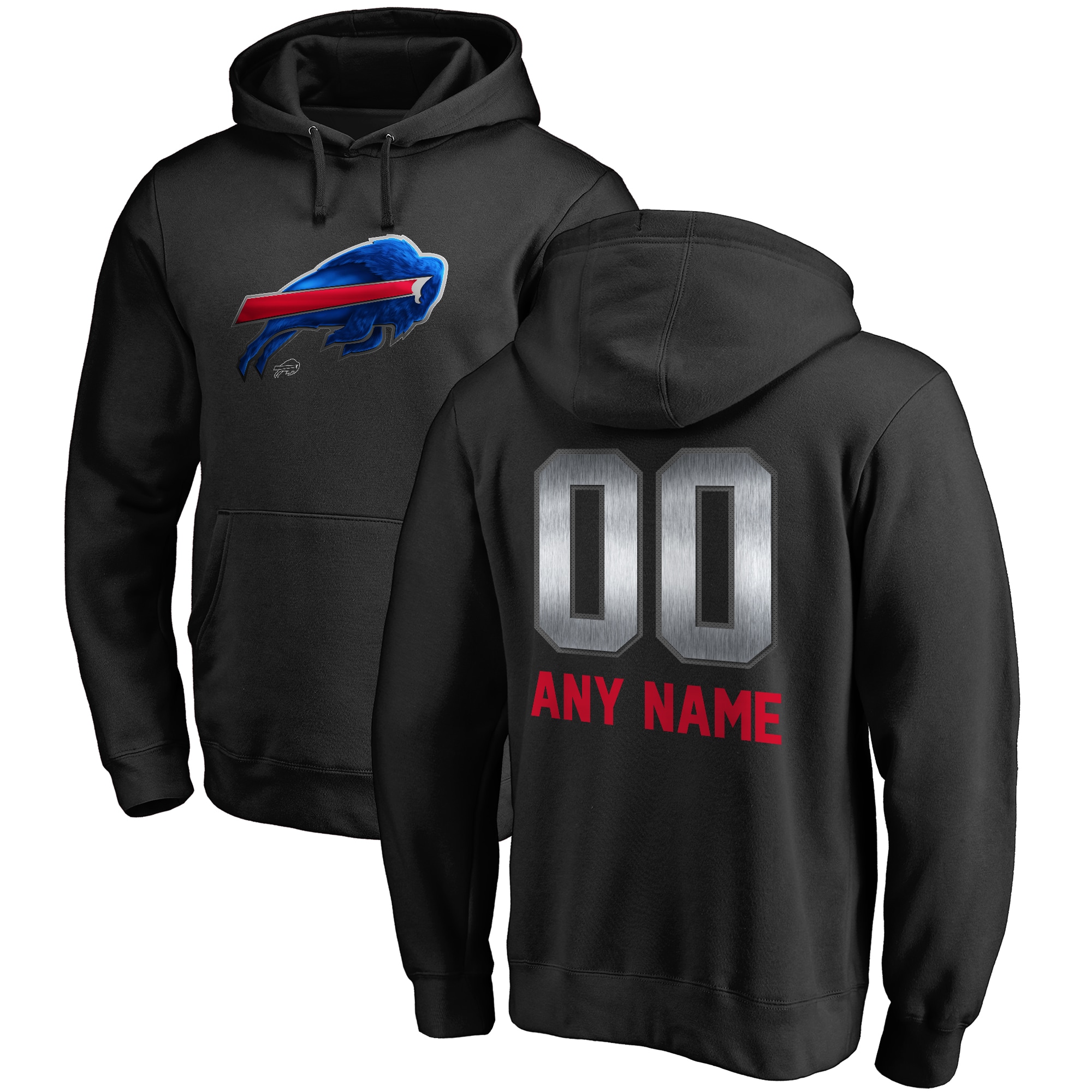 Men's Buffalo Bills NFL Pro Line by Fanatics Branded Black Personalized Midnight Mascot Pullover Hoodie