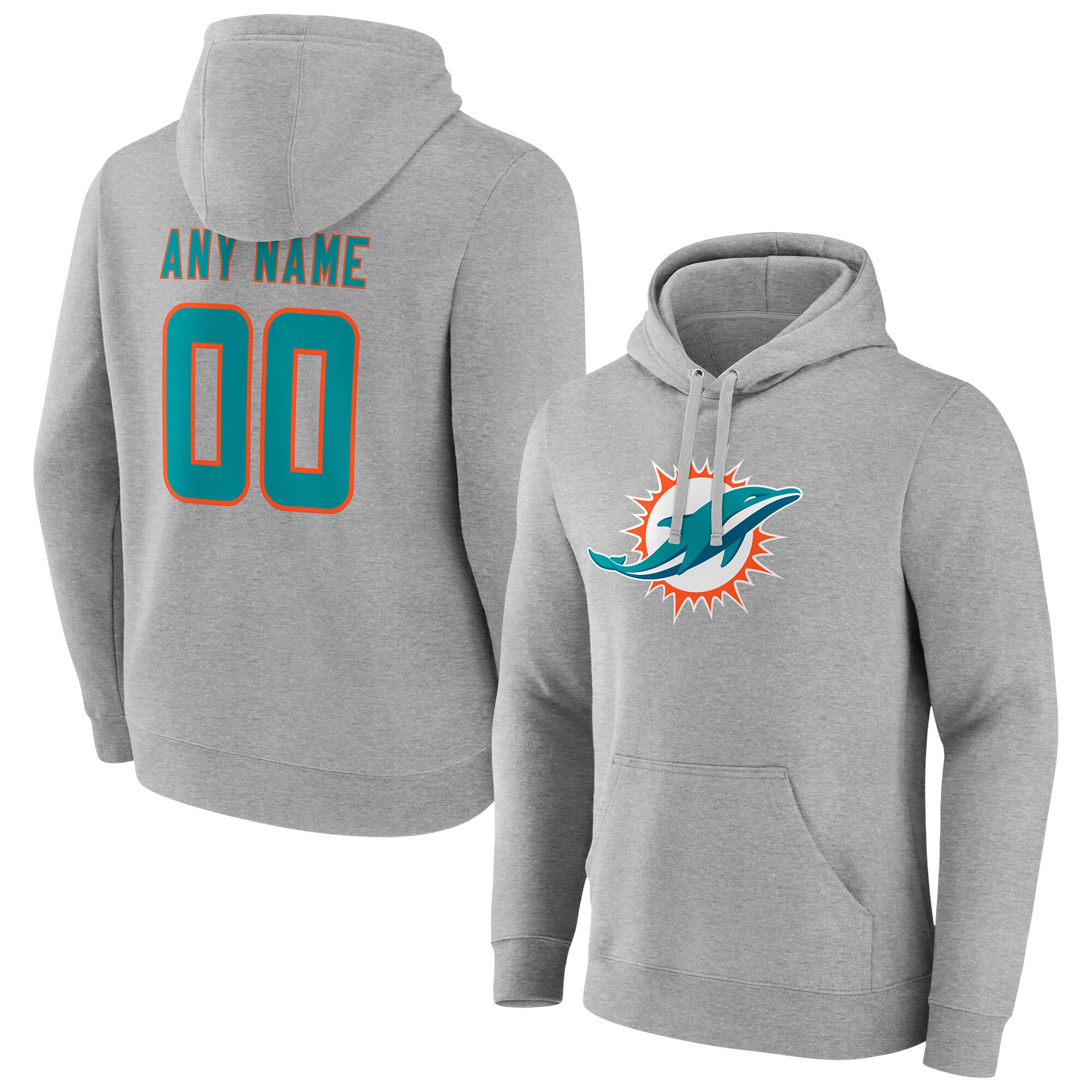 Men's Miami Dolphins Fanatics Branded Heathered Gray Team Authentic Custom Pullover Hoodie