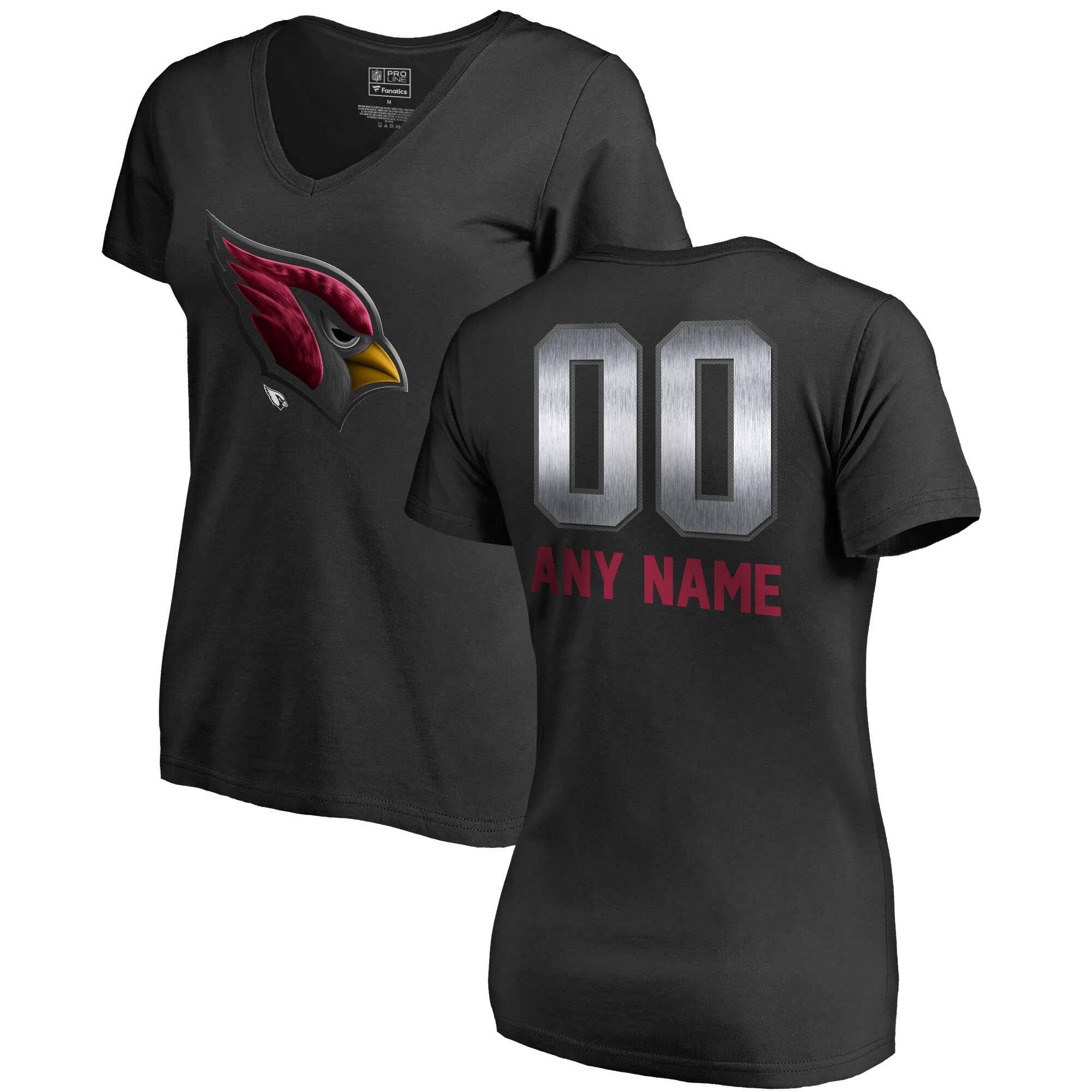 Women's Arizona Cardinals NFL Pro Line by Fanatics Branded Black Personalized Midnight Mascot T-Shirt