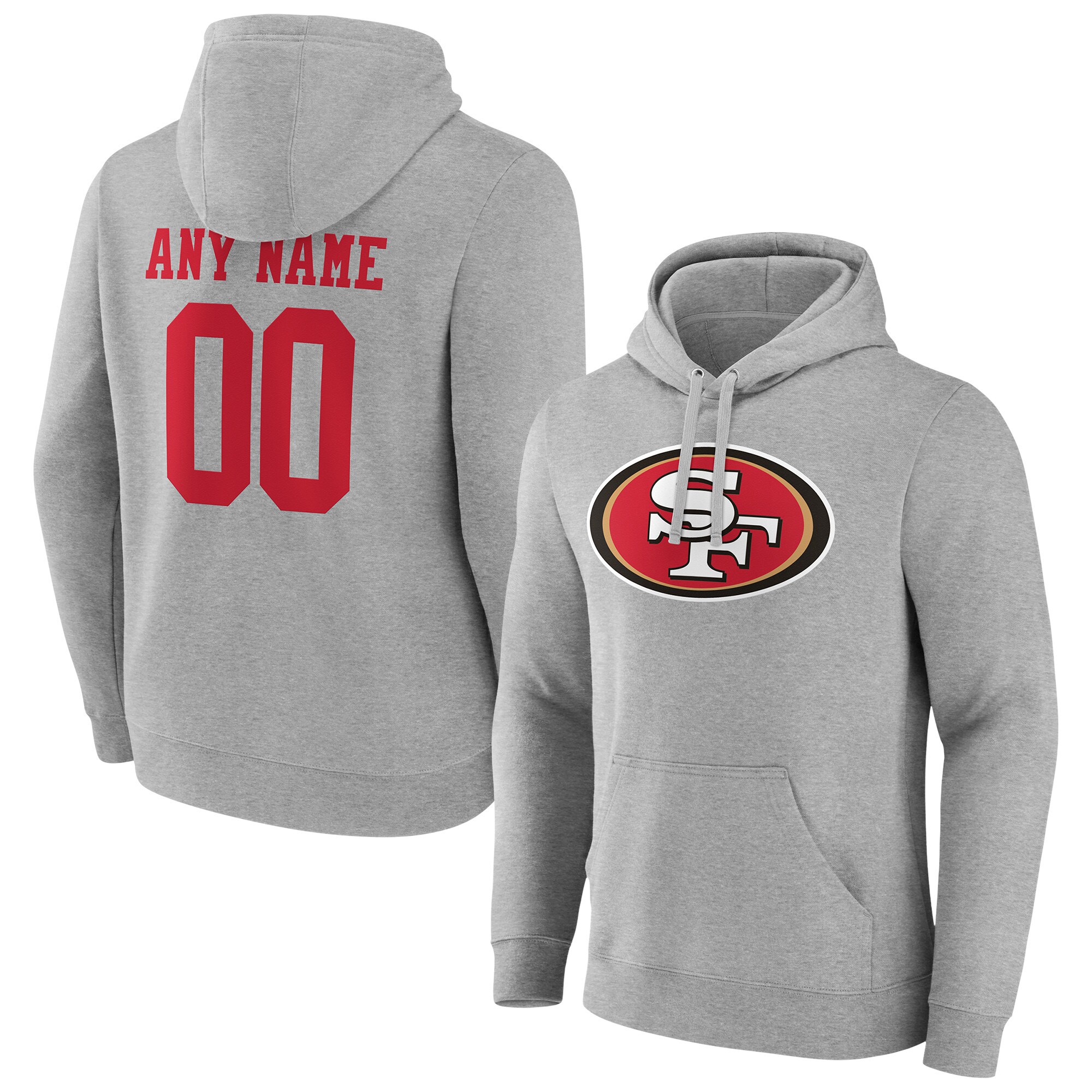 Men's San Francisco 49ers Fanatics Branded Heathered Gray Team Authentic Custom Pullover Hoodie