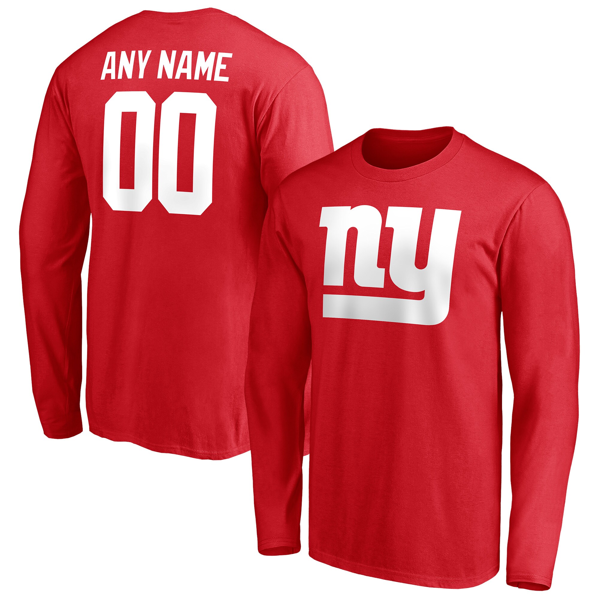 Men's New York Giants Fanatics Branded Red Team Authentic Logo Personalized Name & Number Long Sleeve T-Shirt