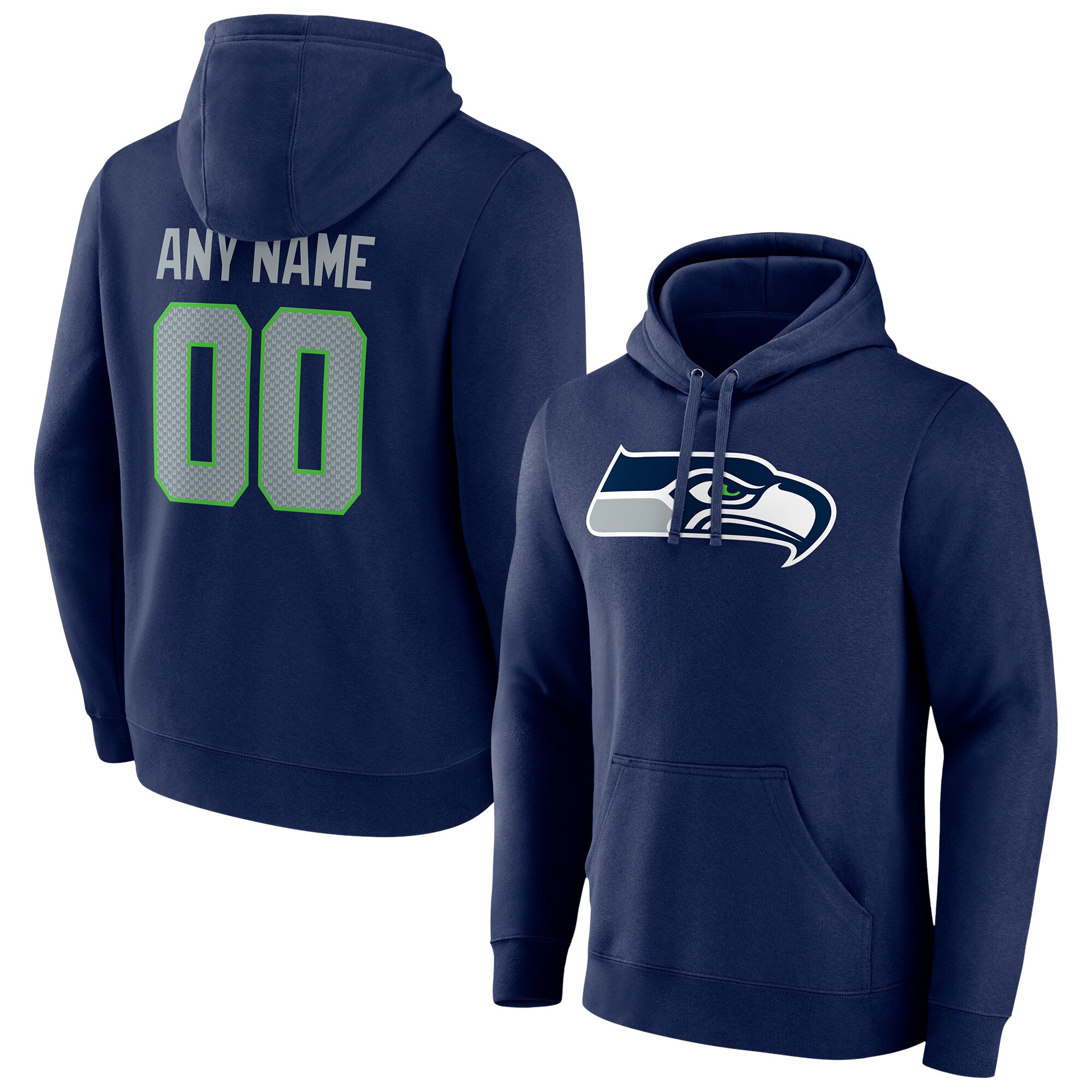 Men's Seattle Seahawks Fanatics Branded College Navy Team Authentic Personalized Name & Number Pullover Hoodie