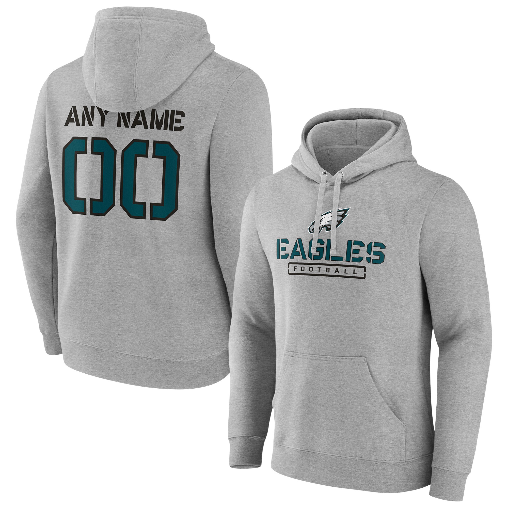 Men's Philadelphia Eagles Fanatics Branded Gray Personalized Name & Number Evanston Stencil Pullover Hoodie
