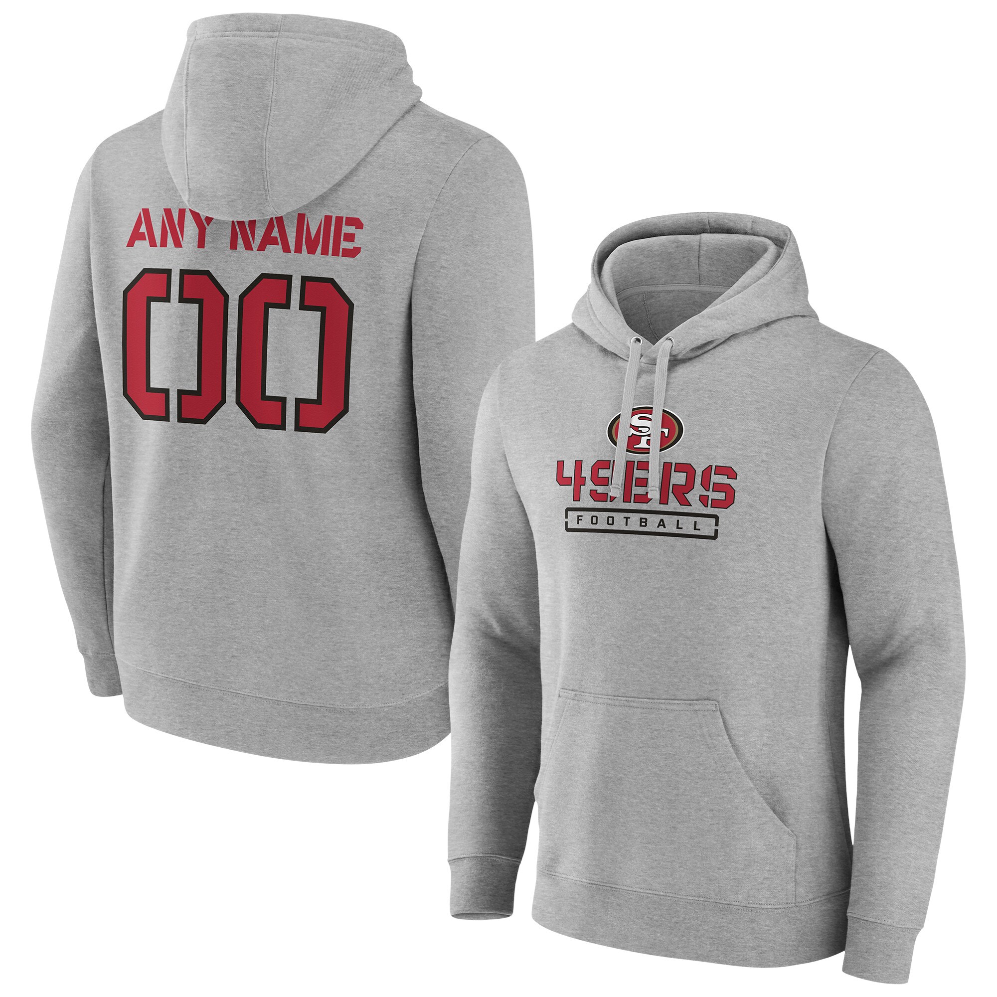 Men's San Francisco 49ers Fanatics Branded Gray Personalized Name & Number Evanston Stencil Pullover Hoodie
