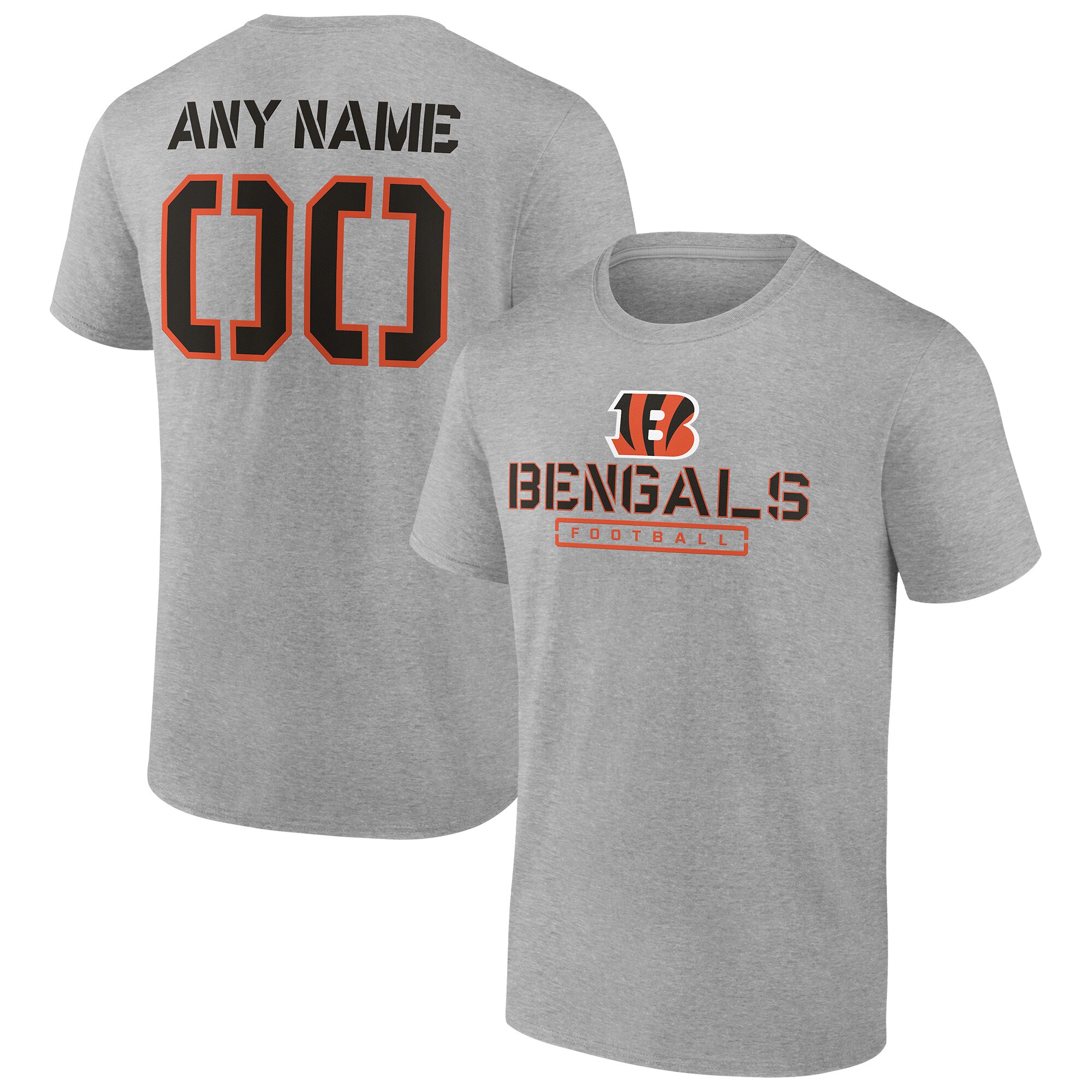 Men's Cincinnati Bengals Fanatics Branded Heather Gray Personalized Name & Number Evanston Stencil T-Shirt