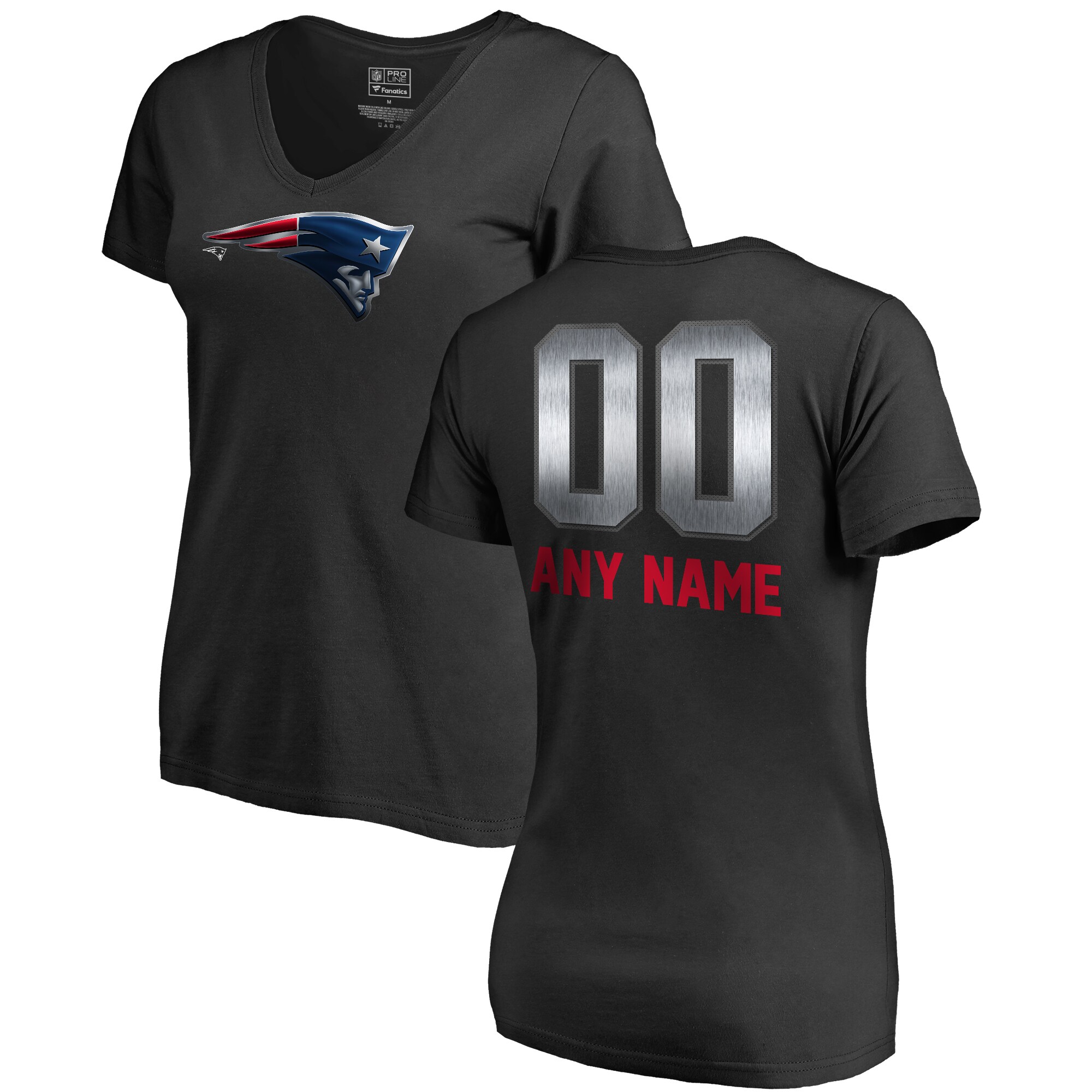 Women's New England Patriots NFL Pro Line by Fanatics Branded Black Personalized Midnight Mascot T-Shirt