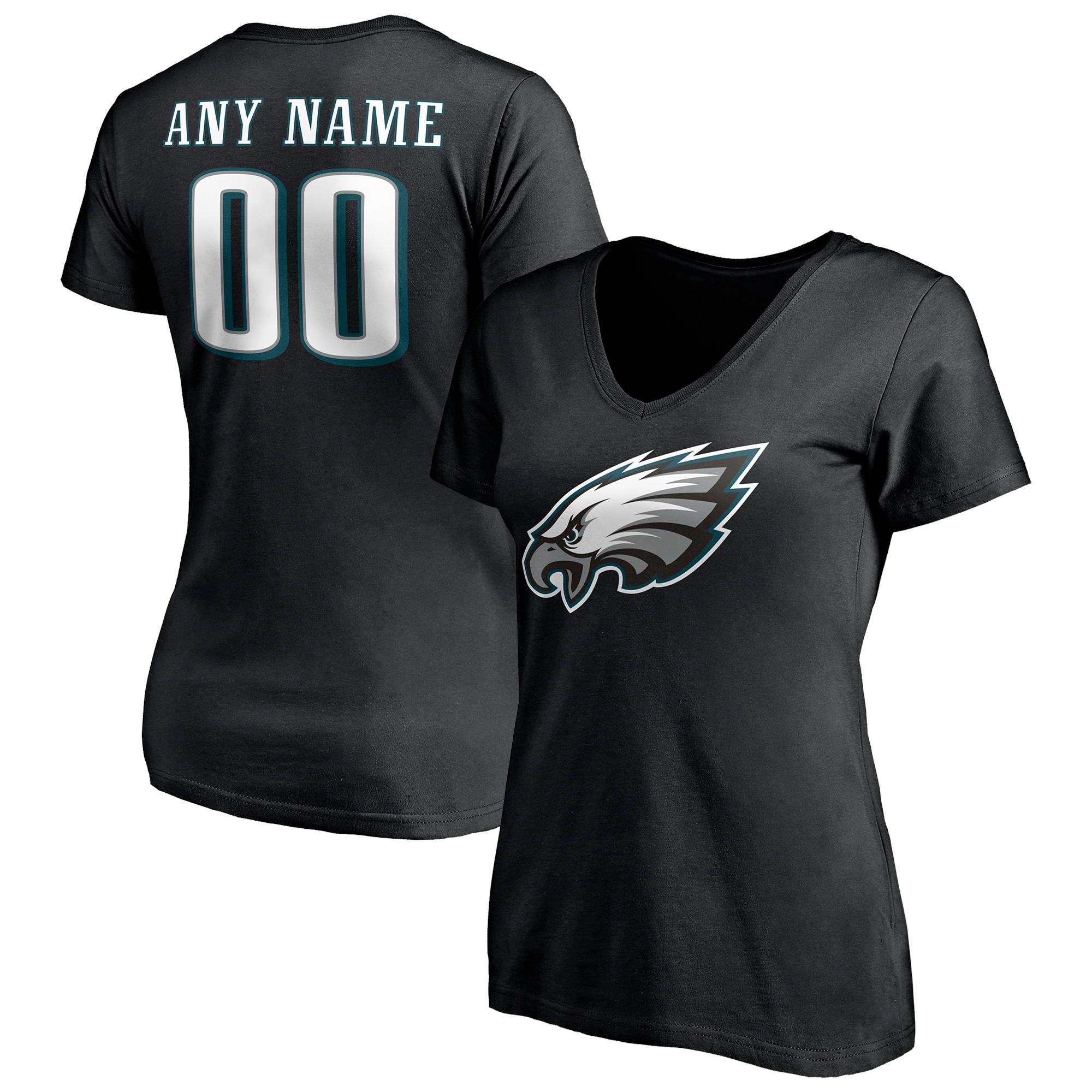 Women's Philadelphia Eagles Fanatics Branded Black Team Authentic Personalized Name & Number V-Neck T-Shirt