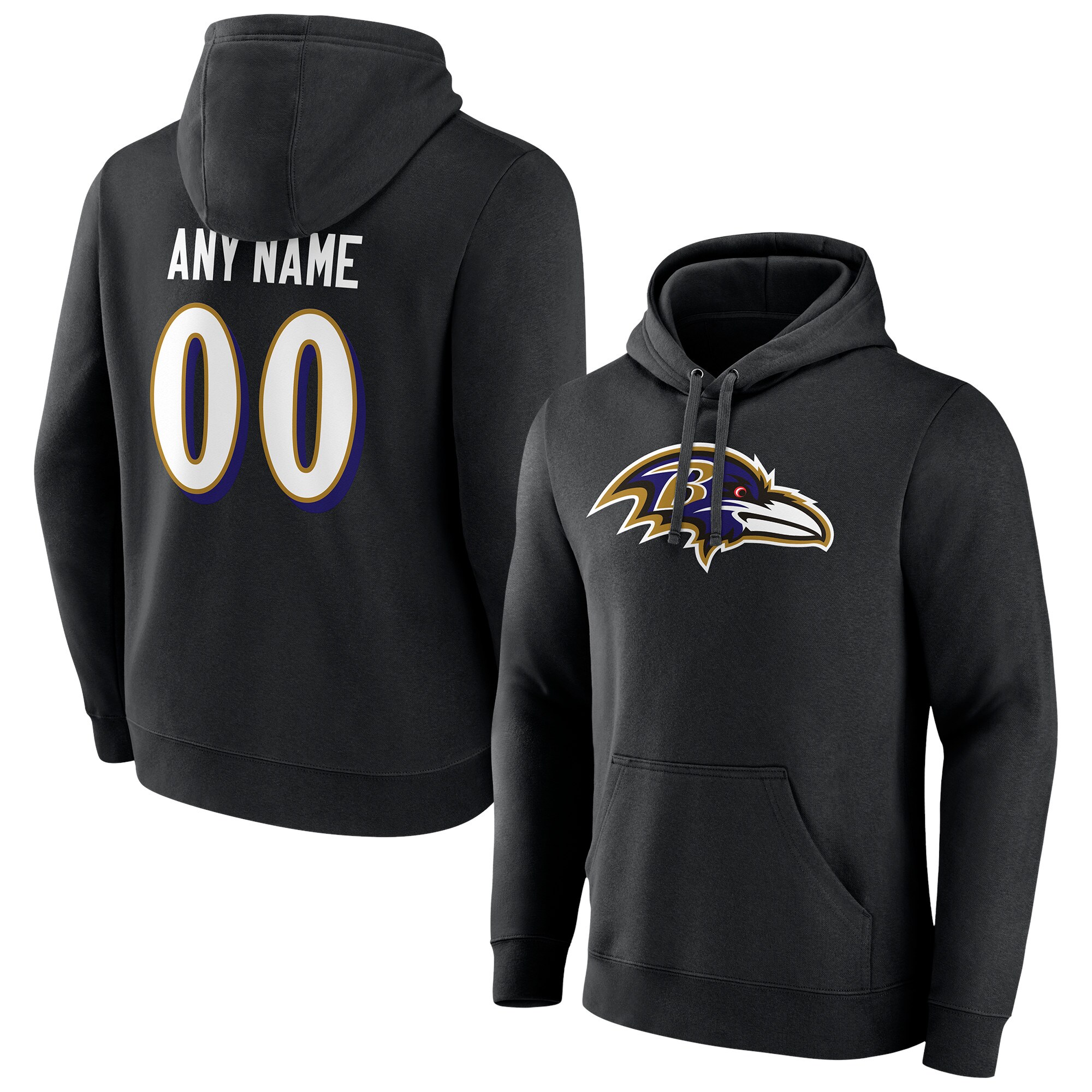 Men's Baltimore Ravens Fanatics Branded Black Team Authentic Personalized Name & Number Pullover Hoodie