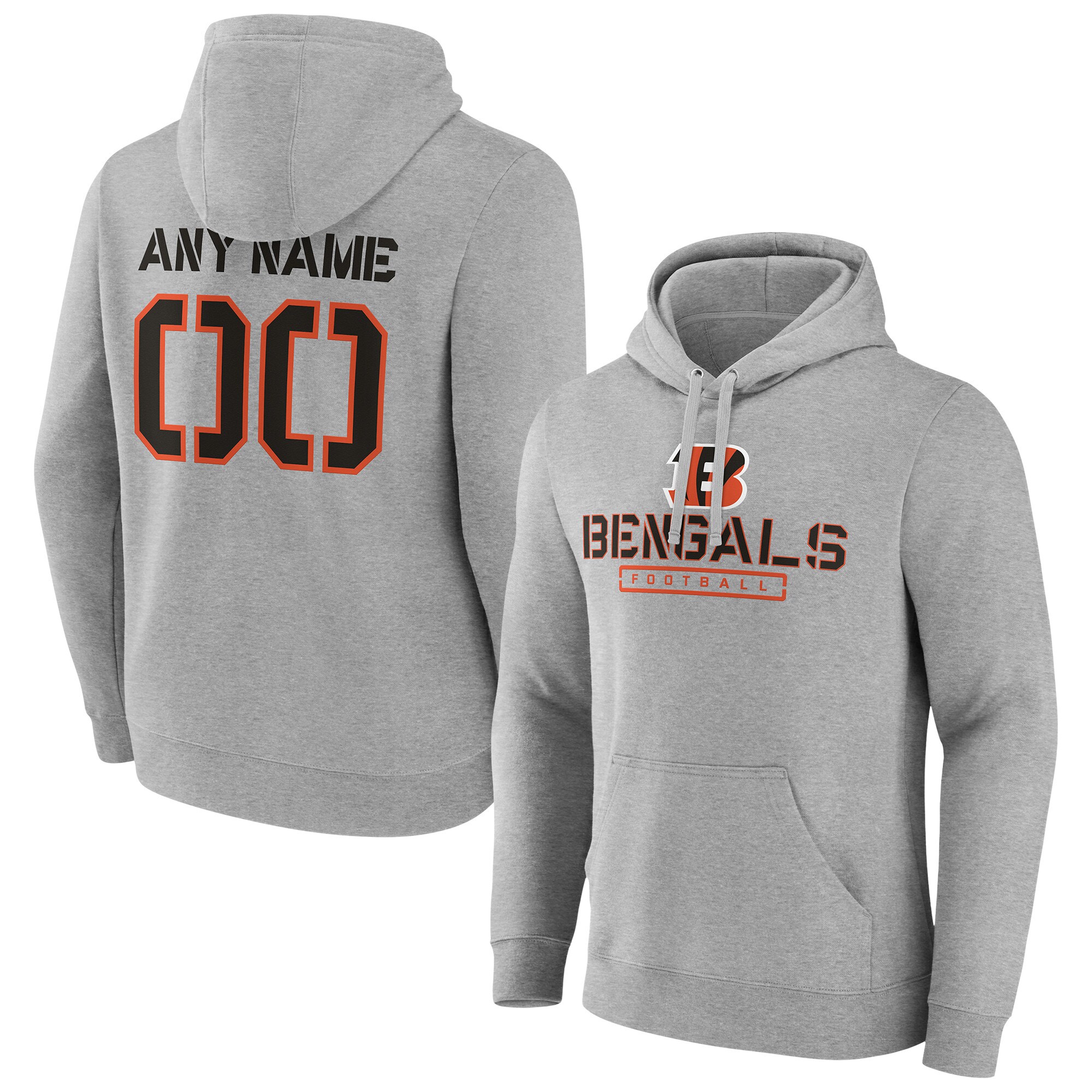 Men's Cincinnati Bengals Fanatics Branded Gray Personalized Name & Number Evanston Stencil Pullover Hoodie