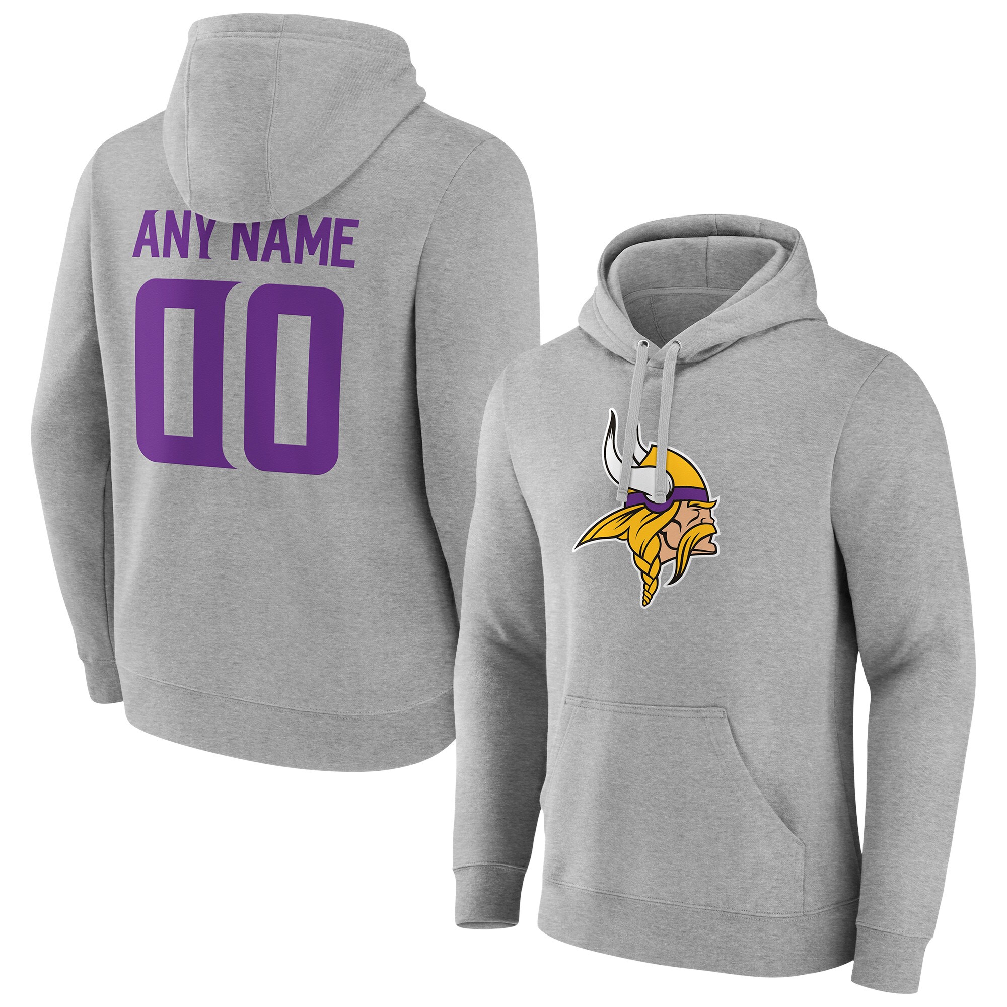 Men's Minnesota Vikings Fanatics Branded Heathered Gray Team Authentic Custom Pullover Hoodie