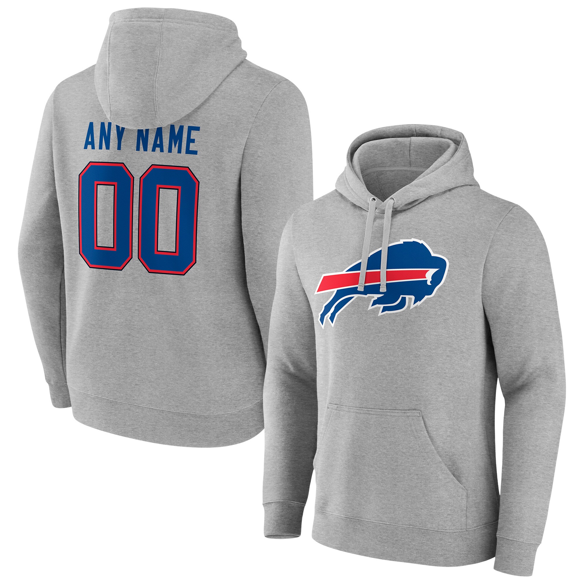 Men's Buffalo Bills Fanatics Branded Heathered Gray Team Authentic Custom Pullover Hoodie