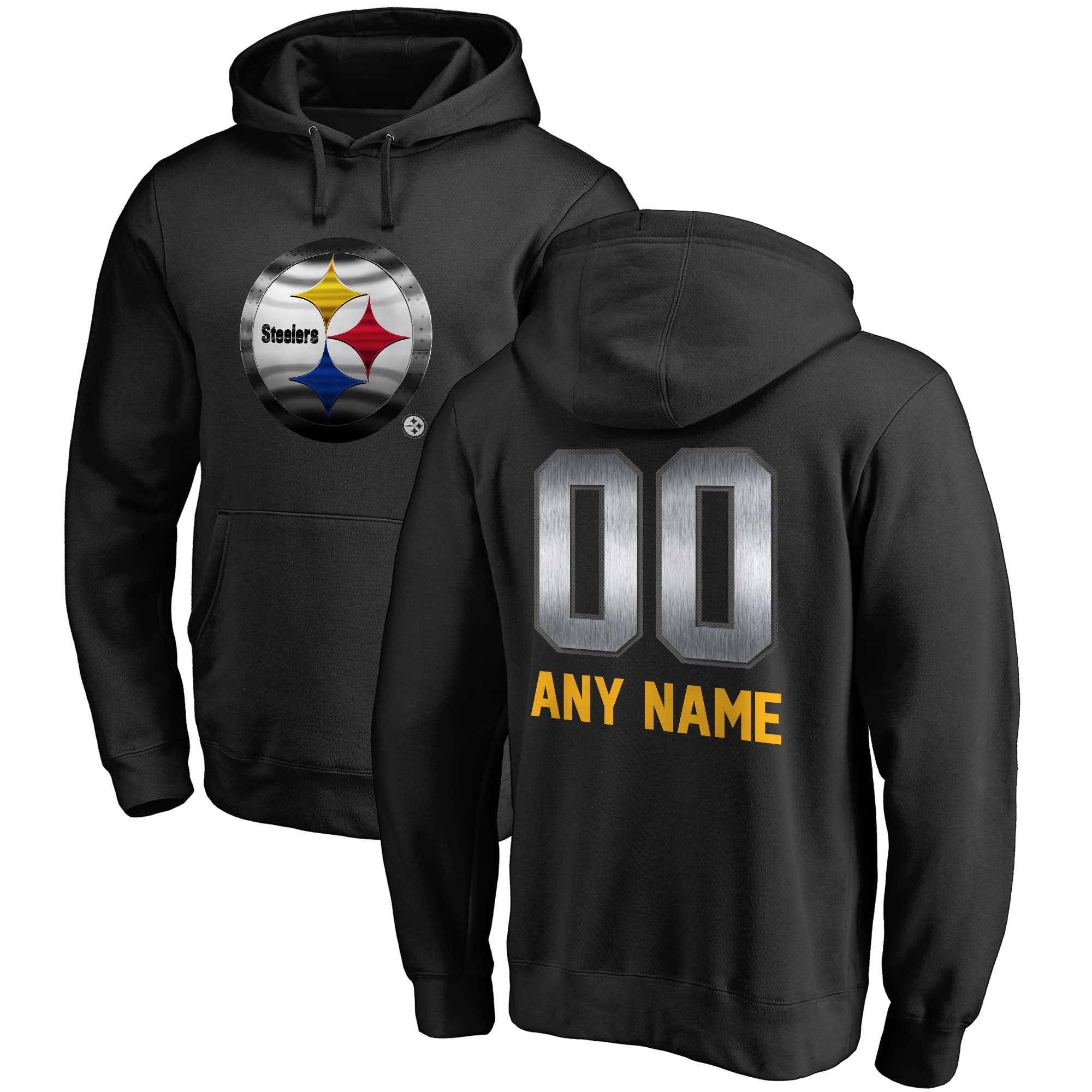 Men's Pittsburgh Steelers NFL Pro Line by Fanatics Branded Black Personalized Midnight Mascot Pullover Hoodie