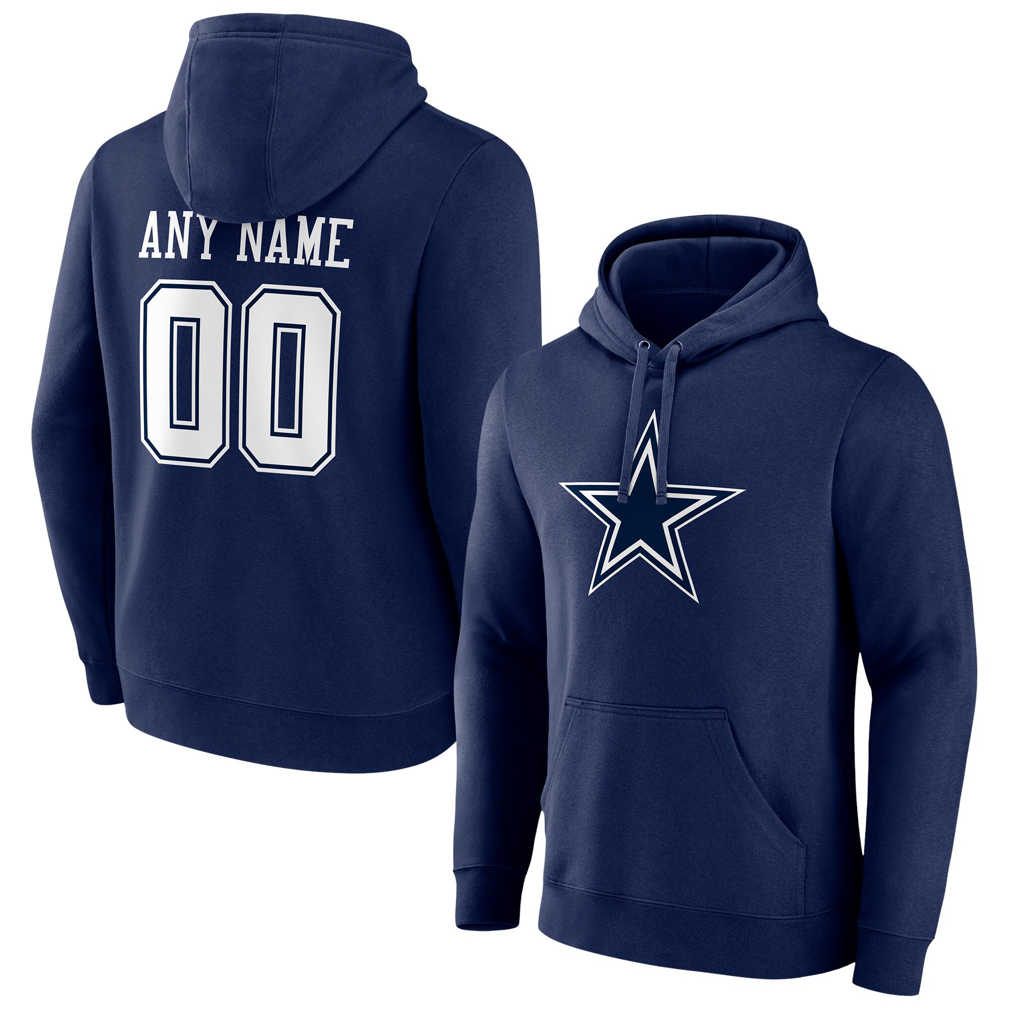 Men's Dallas Cowboys Fanatics Branded Navy Team Authentic Personalized Name & Number Pullover Hoodie