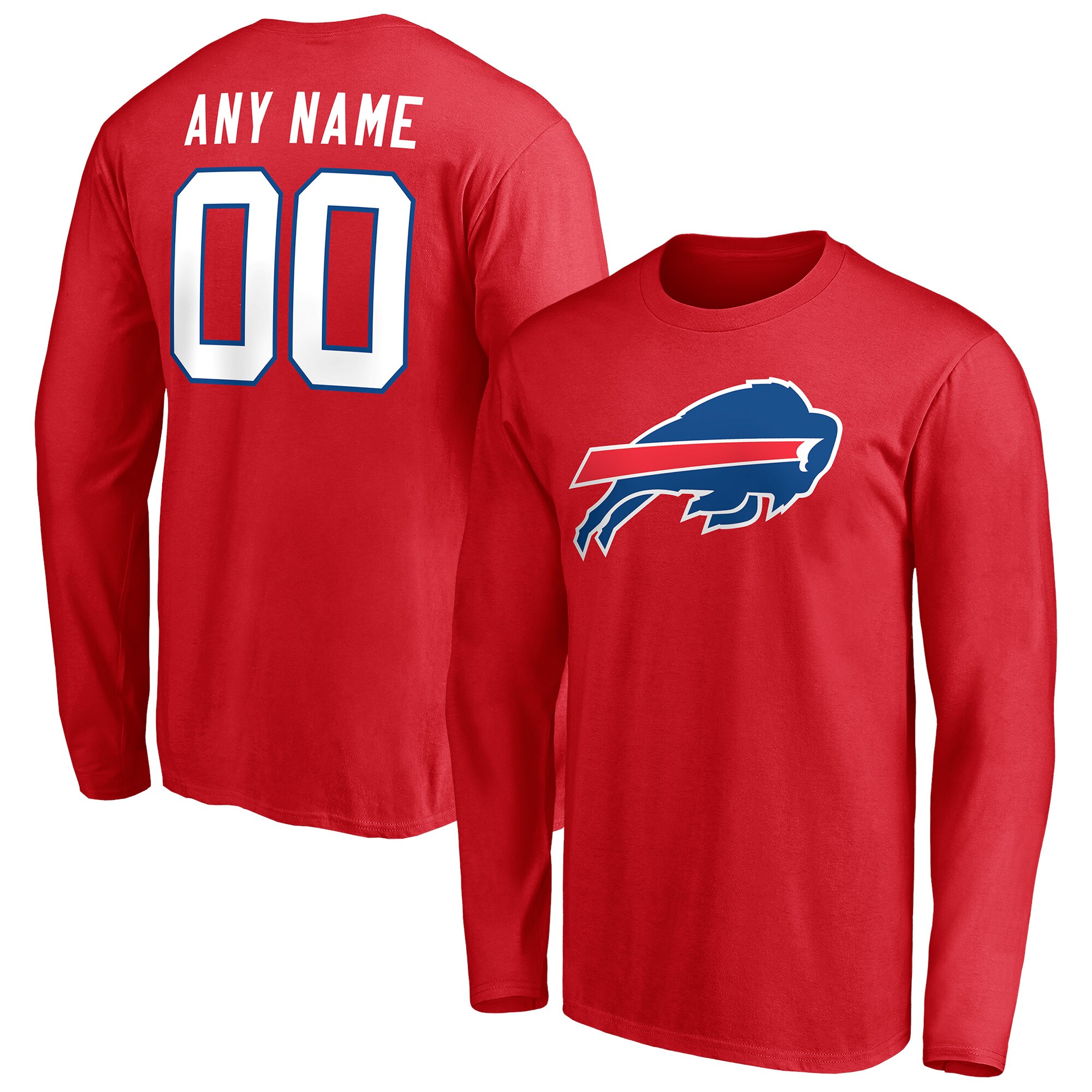 Men's Buffalo Bills Fanatics Branded Red Team Authentic Logo Personalized Name & Number Long Sleeve T-Shirt