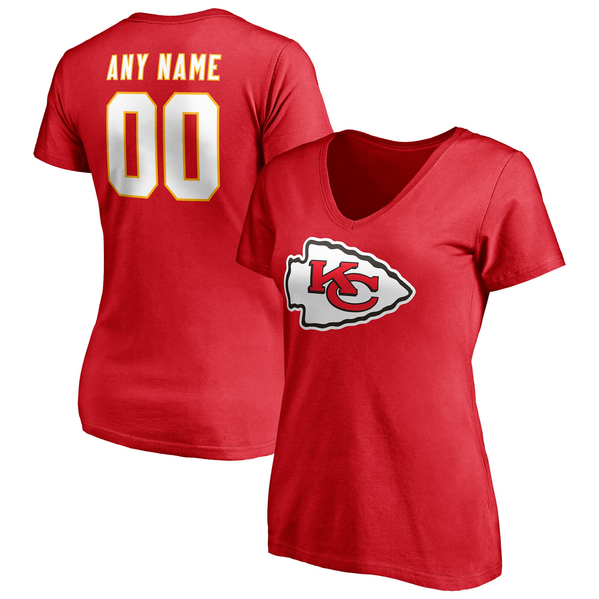Women's Kansas City Chiefs Fanatics Branded Red Team Authentic Personalized Name & Number V-Neck T-Shirt