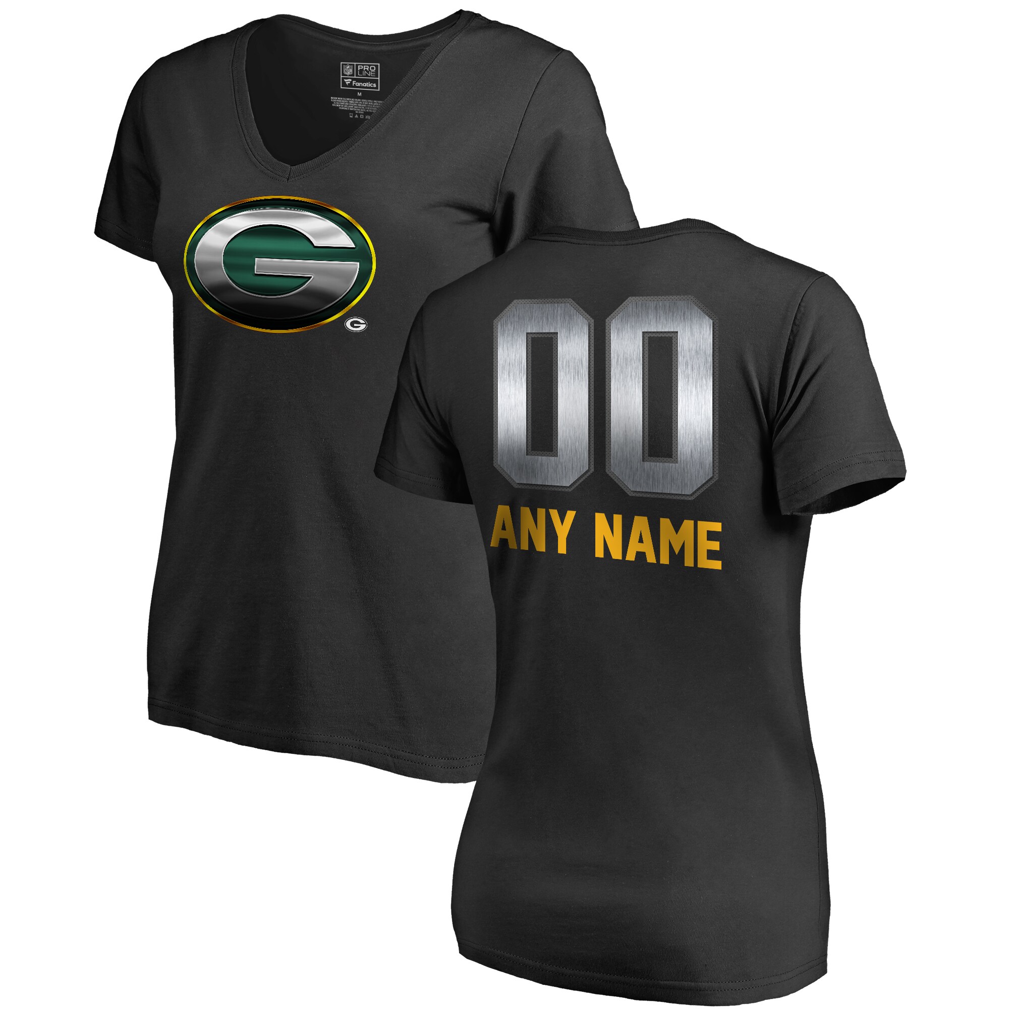 Women's Green Bay Packers NFL Pro Line by Fanatics Branded Black Personalized Midnight Mascot T-Shirt
