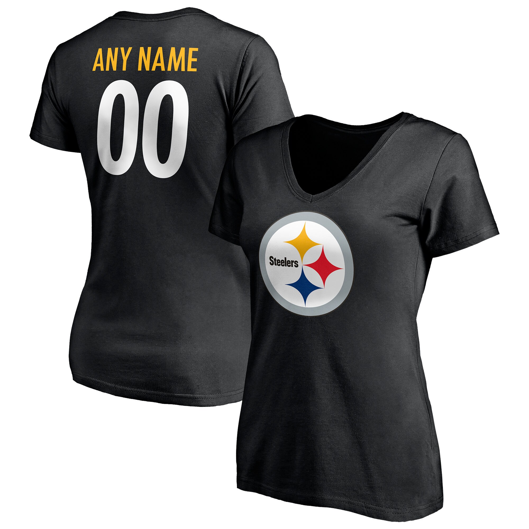 Women's Pittsburgh Steelers Fanatics Branded Black Team Authentic Personalized Name & Number V-Neck T-Shirt