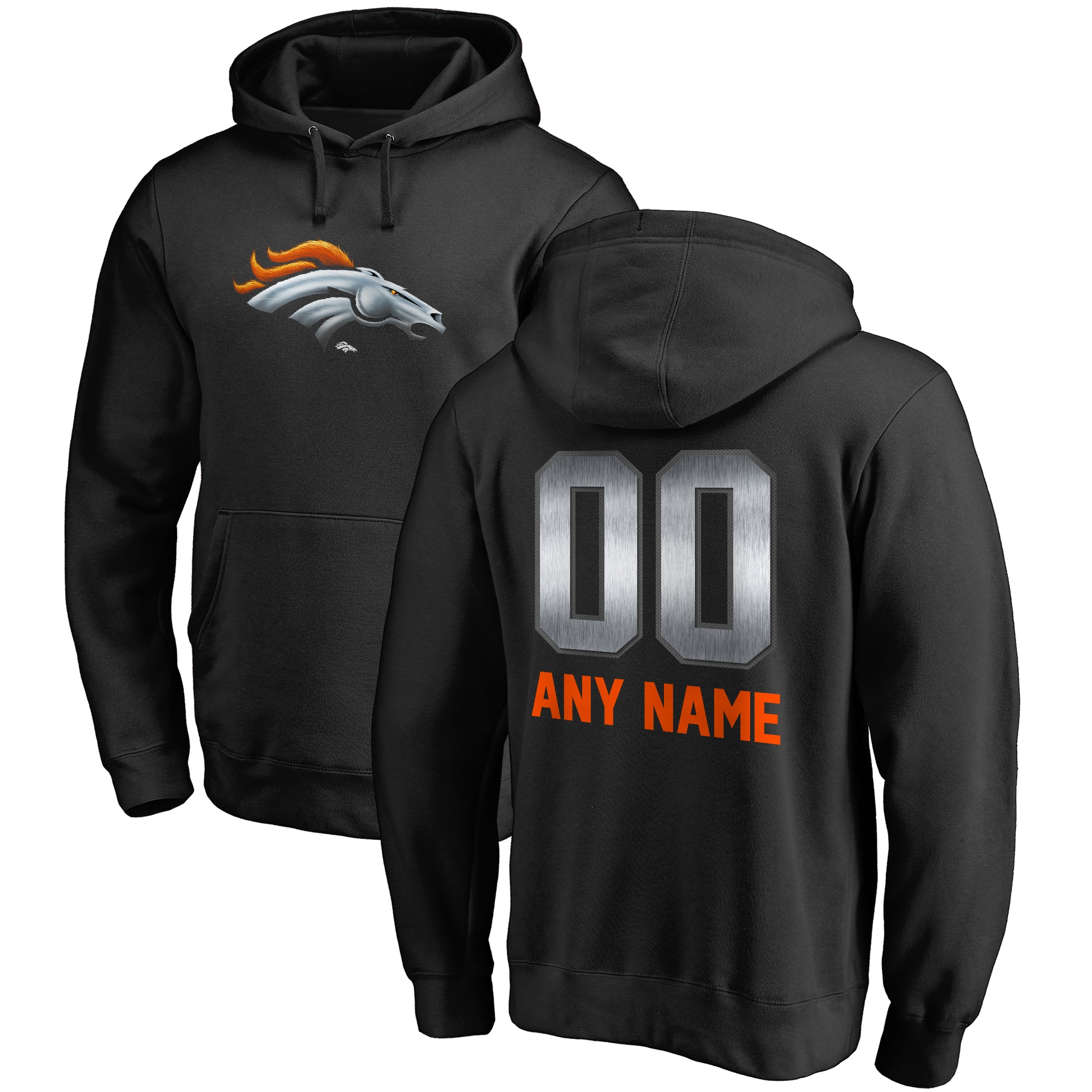 Men's Denver Broncos NFL Pro Line by Fanatics Branded Black Personalized Midnight Mascot Pullover Hoodie