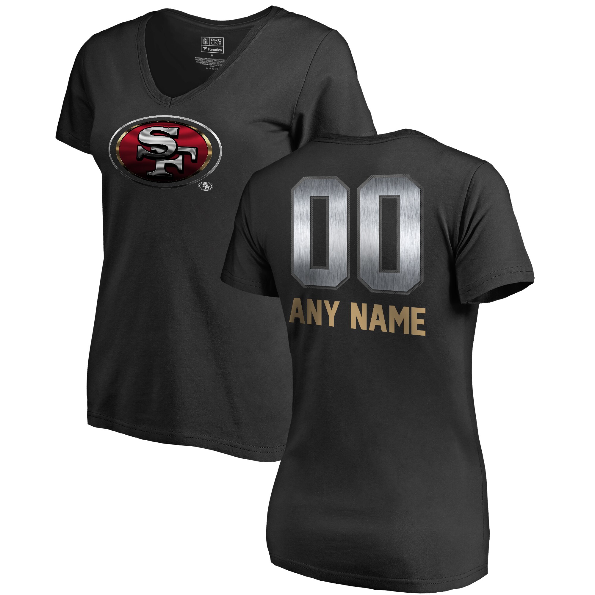 Women's San Francisco 49ers NFL Pro Line by Fanatics Branded Black Personalized Midnight Mascot T-Shirt