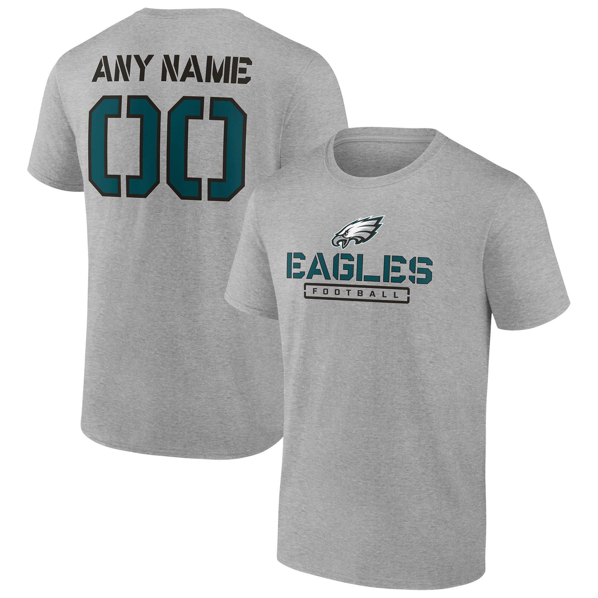 Men's Philadelphia Eagles Fanatics Branded Heather Gray Personalized Name & Number Evanston Stencil T-Shirt