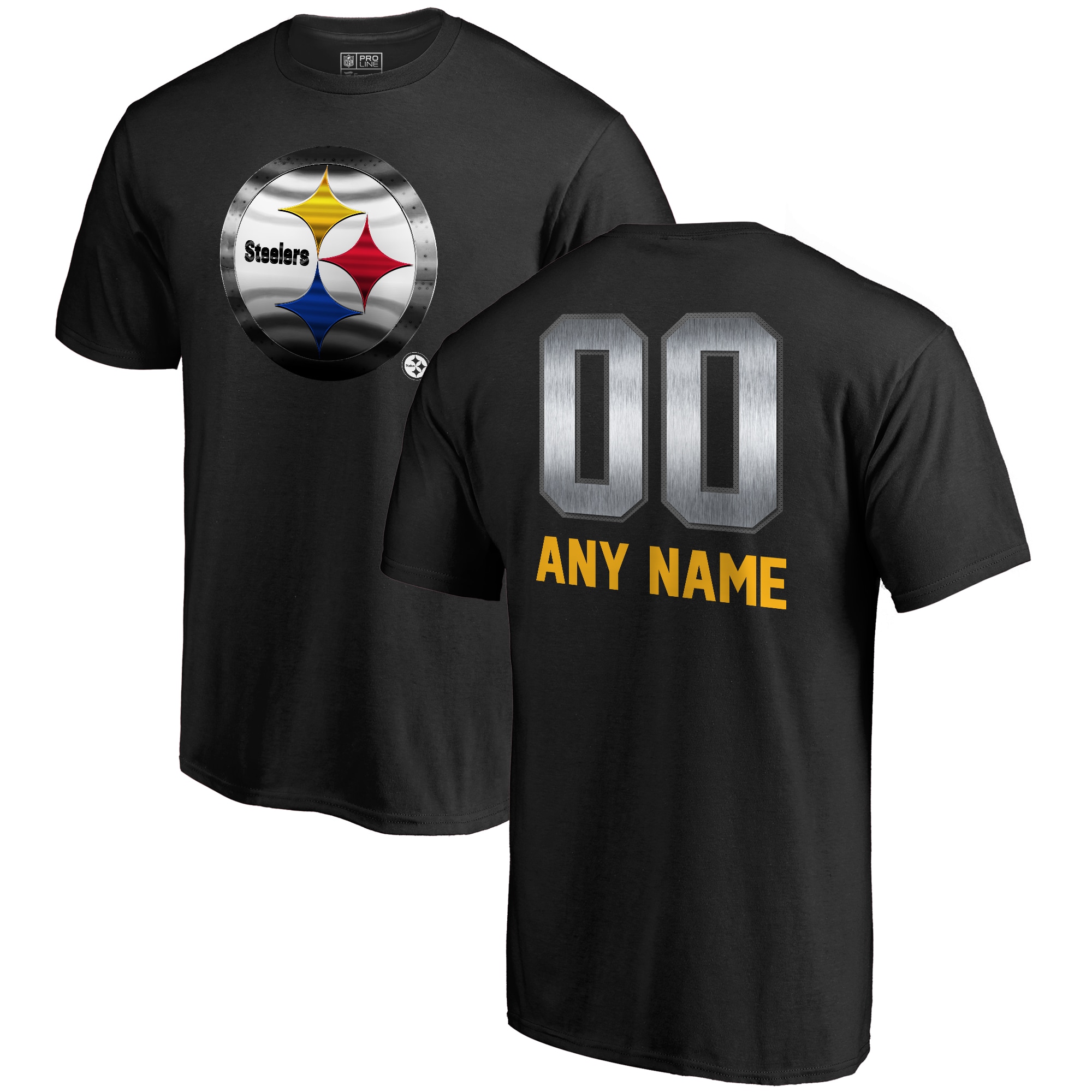 Men's Pittsburgh Steelers NFL Pro Line by Fanatics Branded Black Personalized Midnight Mascot T-Shirt