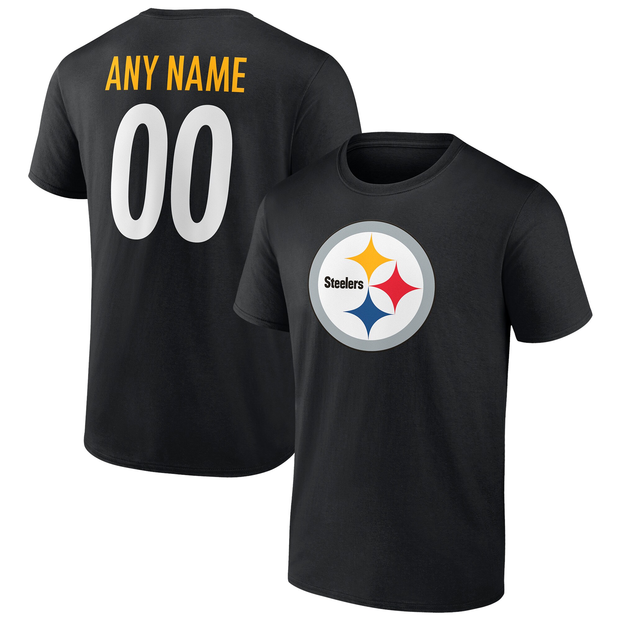 Men's Pittsburgh Steelers Fanatics Branded Black Team Authentic Personalized Name & Number T-Shirt