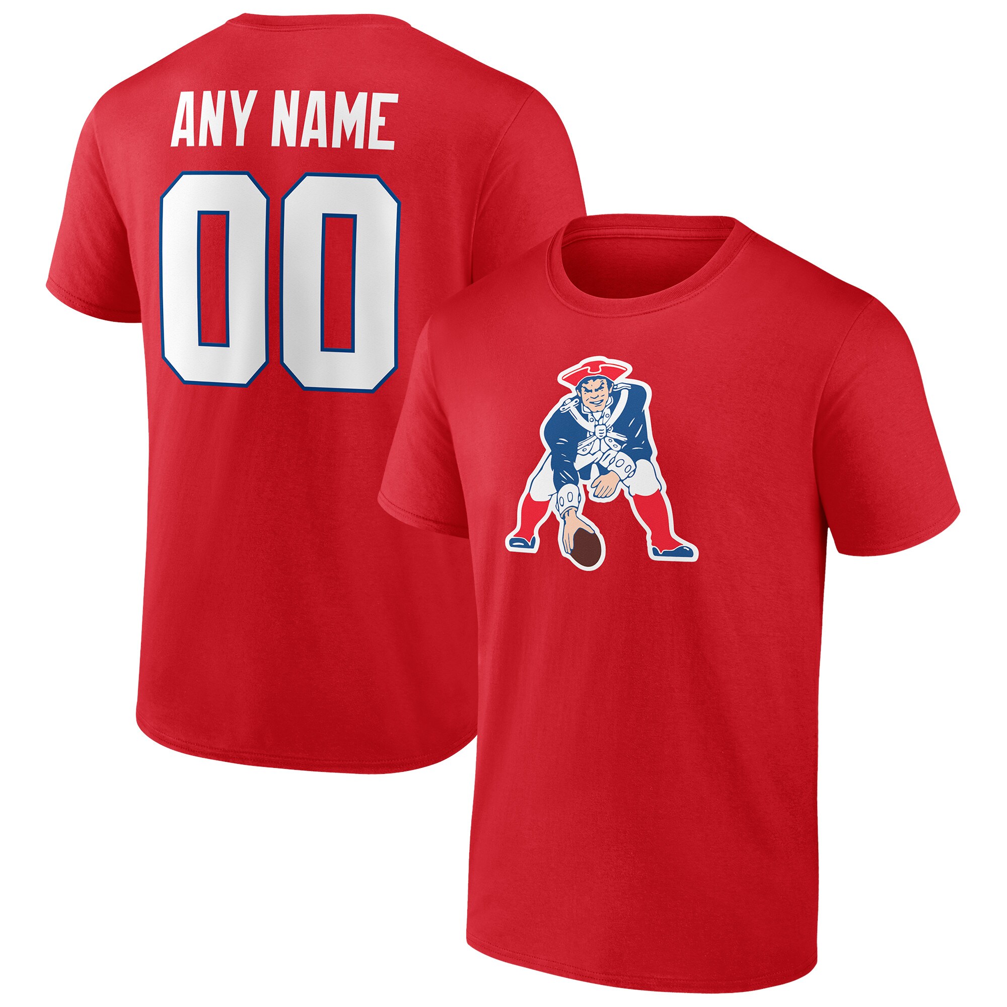 Men's New England Patriots Fanatics Branded Red Team Authentic Logo Personalized Name & Number T-Shirt