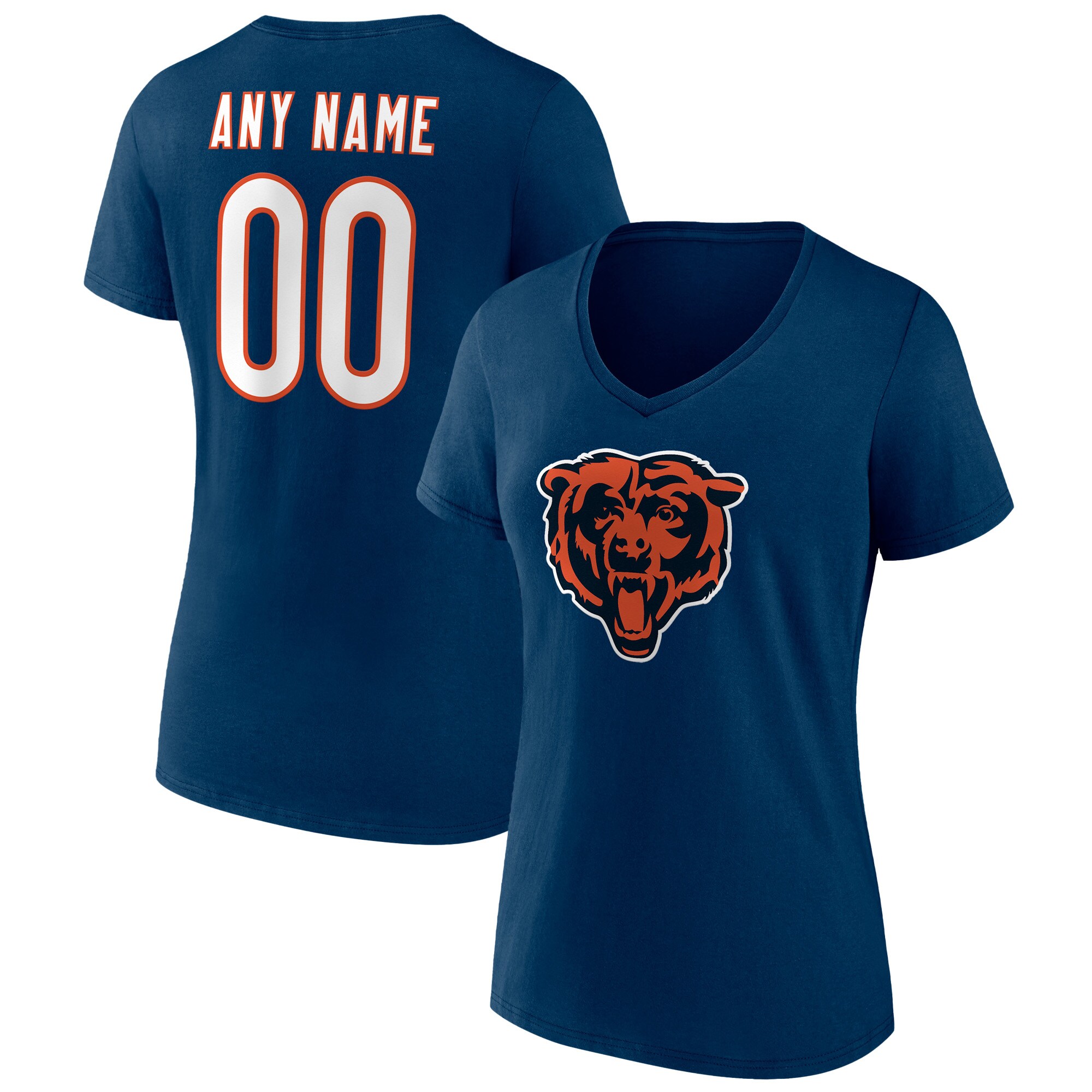 Women's Chicago Bears Fanatics Branded Navy Team Authentic Personalized Name & Number V-Neck T-Shirt
