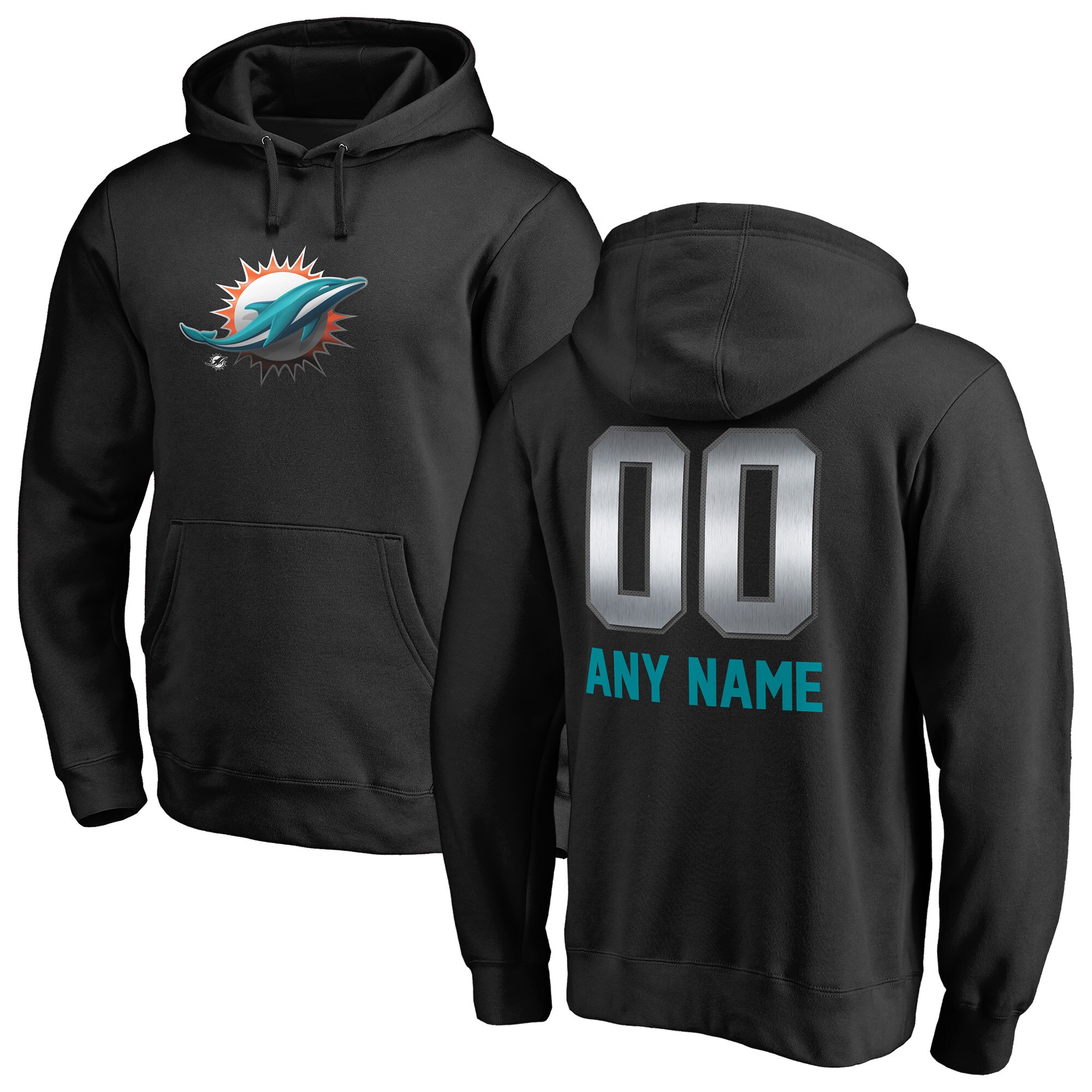 Men's Miami Dolphins NFL Pro Line by Fanatics Branded Black Personalized Midnight Mascot Pullover Hoodie