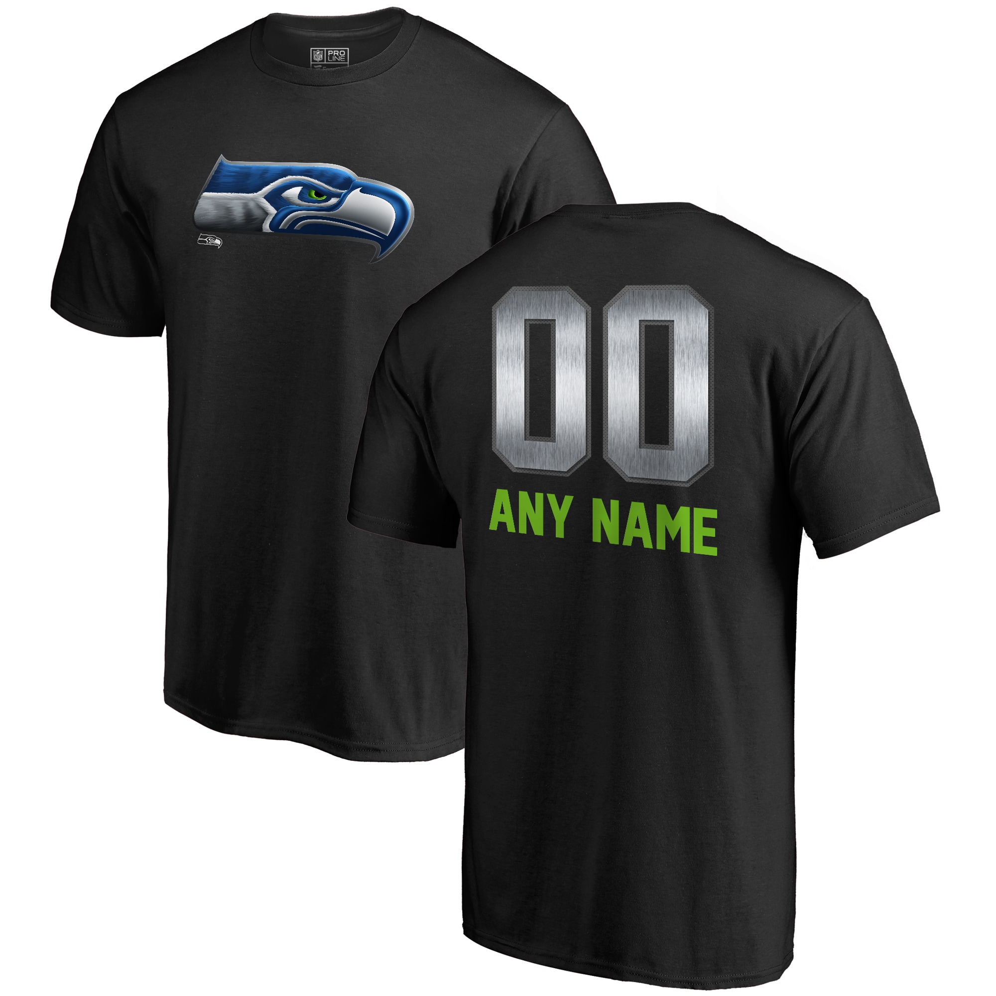 Men's Seattle Seahawks NFL Pro Line by Fanatics Branded Black Personalized Midnight Mascot T-Shirt