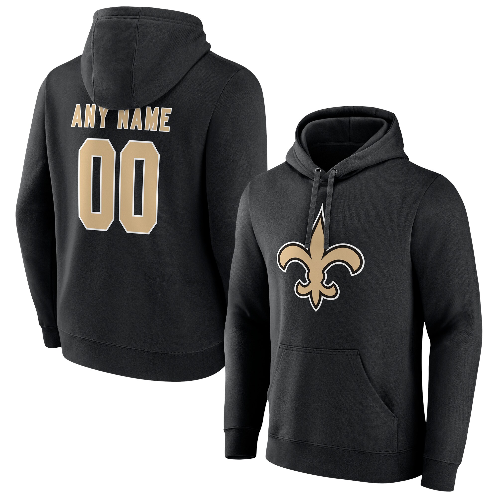Men's New Orleans Saints Fanatics Branded Black Team Authentic Personalized Name & Number Pullover Hoodie