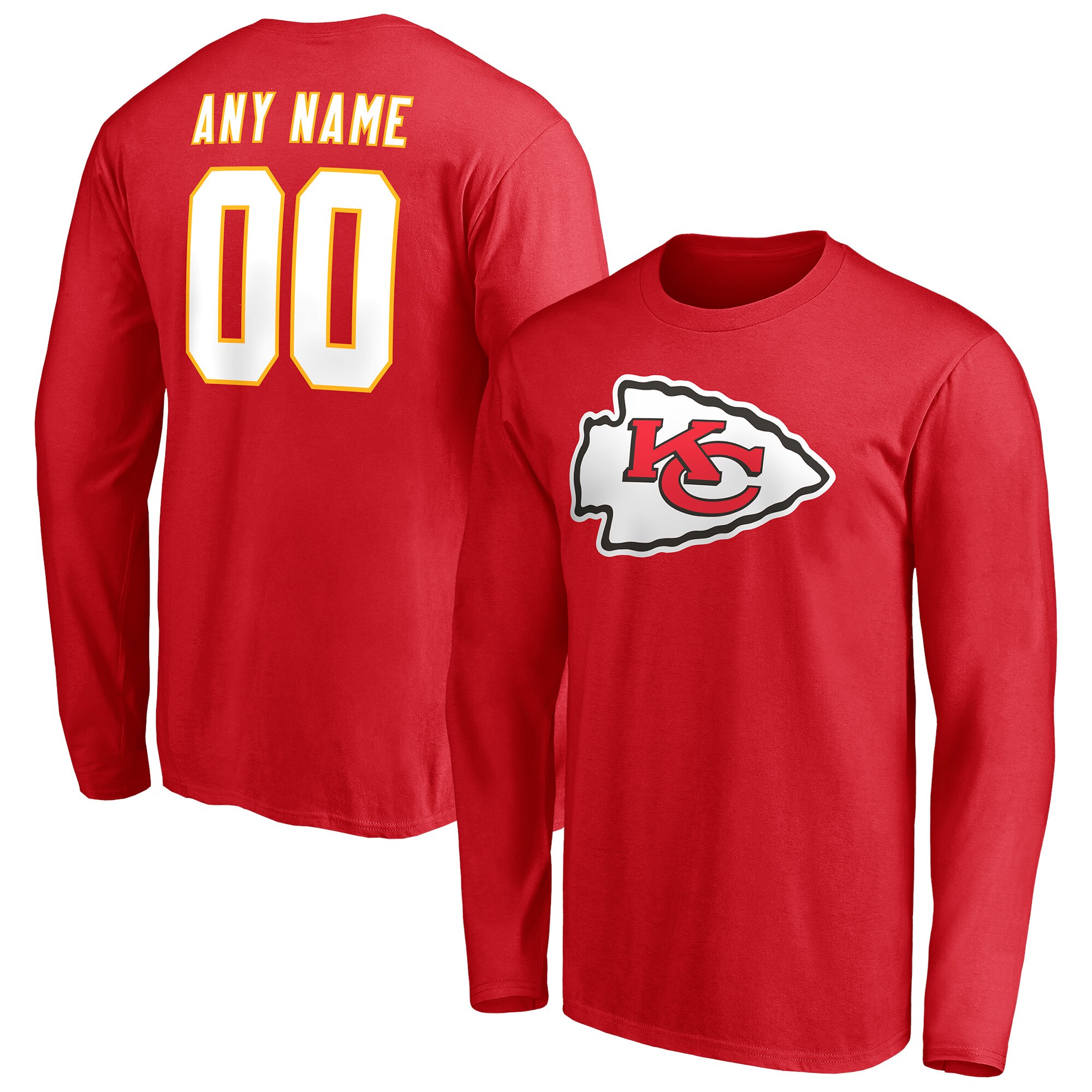 Men's Kansas City Chiefs Fanatics Branded Red Team Authentic Personalized Name & Number Long Sleeve T-Shirt