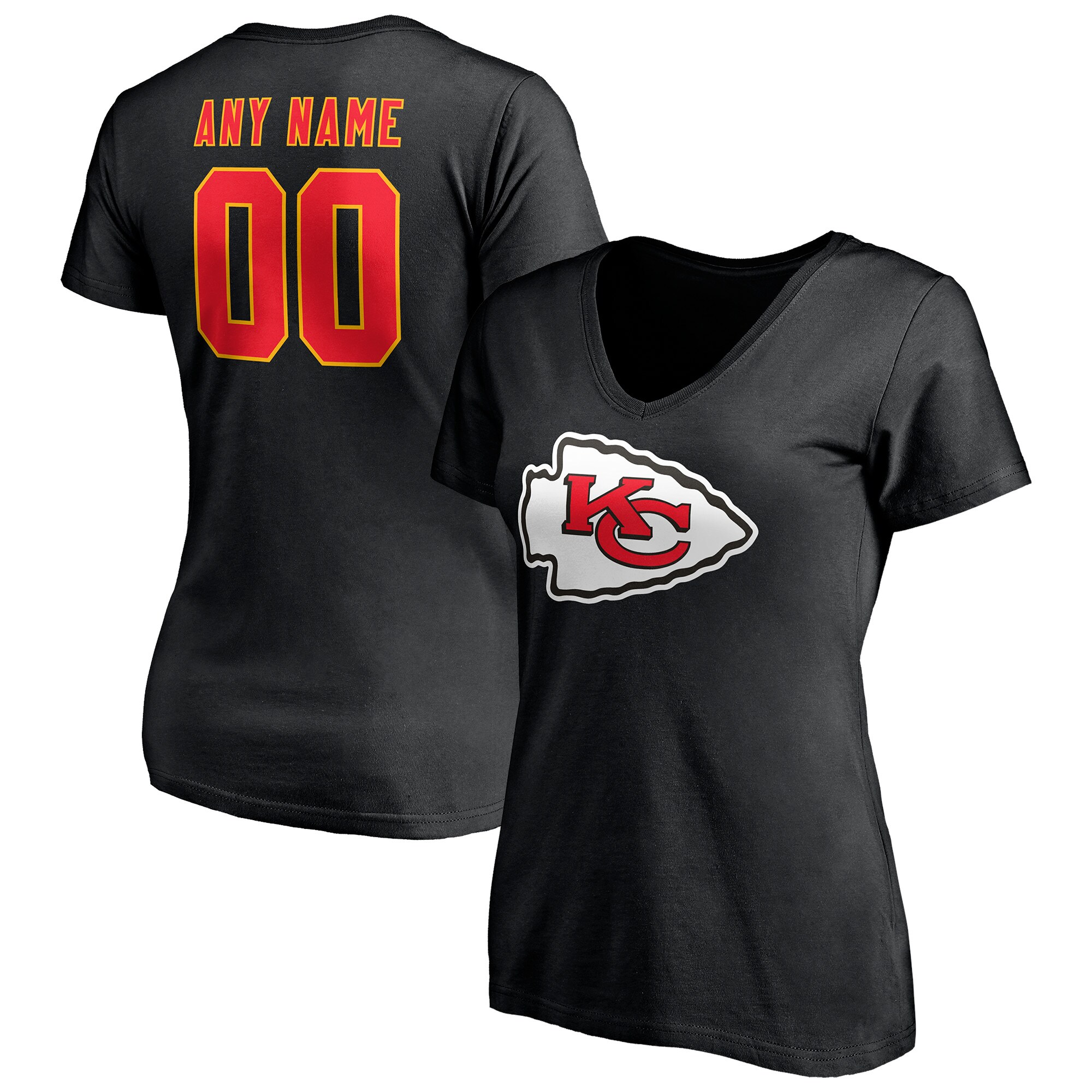 Women's Kansas City Chiefs Fanatics Branded Black Team Authentic Logo Personalized Name & Number V-Neck T-Shirt