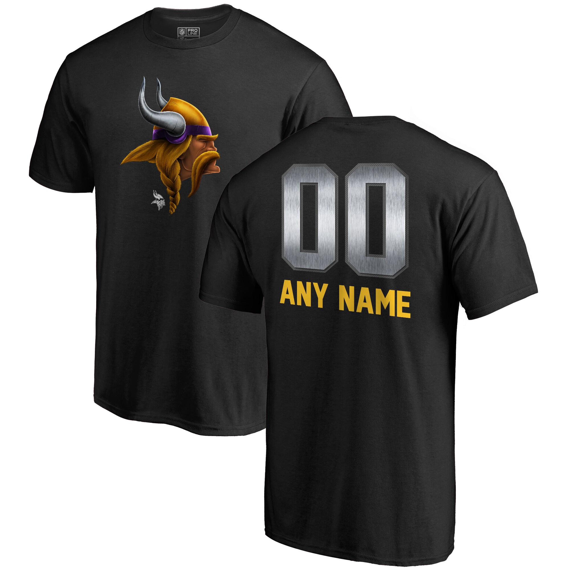 Men's Minnesota Vikings NFL Pro Line by Fanatics Branded Black Personalized Midnight Mascot T-Shirt