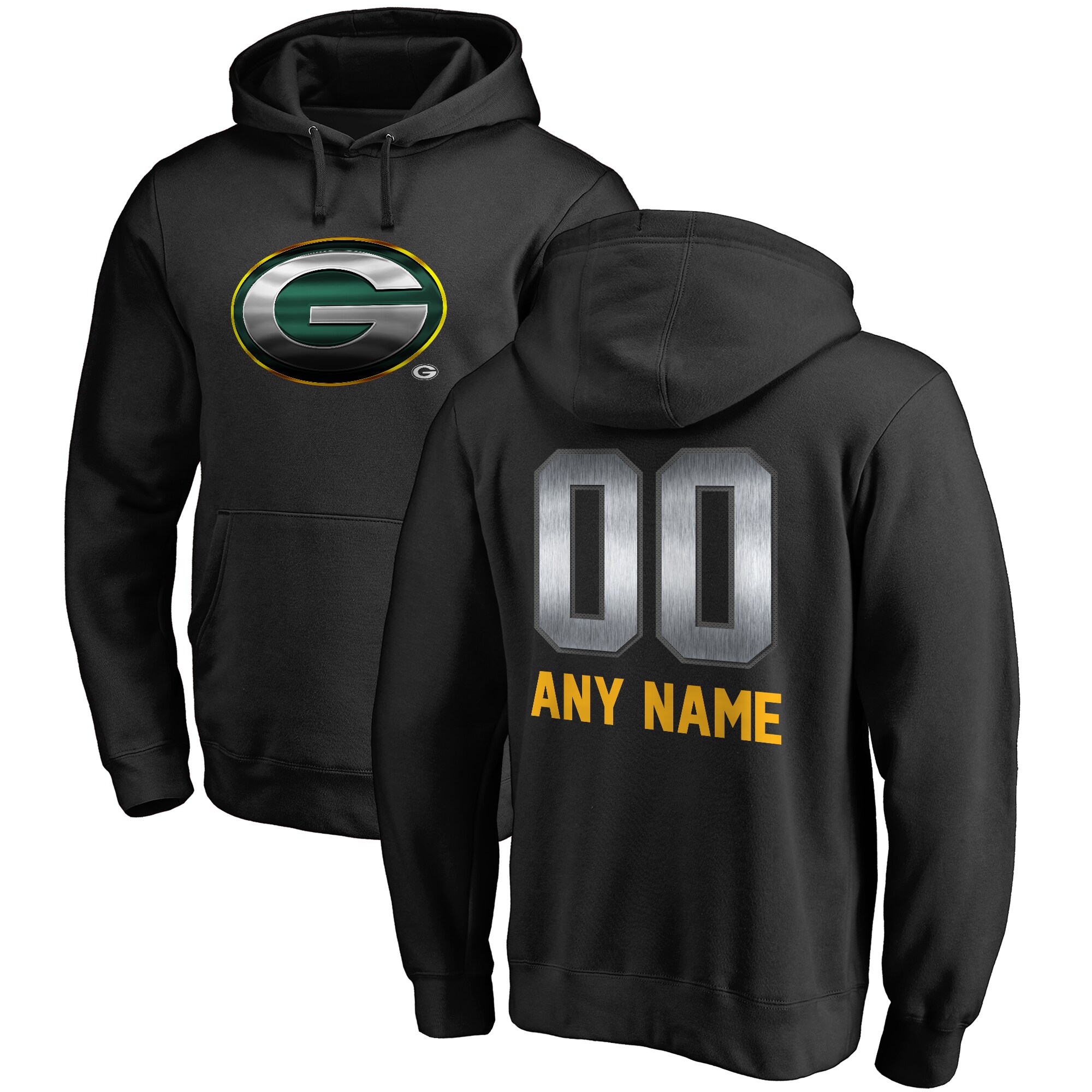 Men's Green Bay Packers NFL Pro Line by Fanatics Branded Black Personalized Midnight Mascot Pullover Hoodie