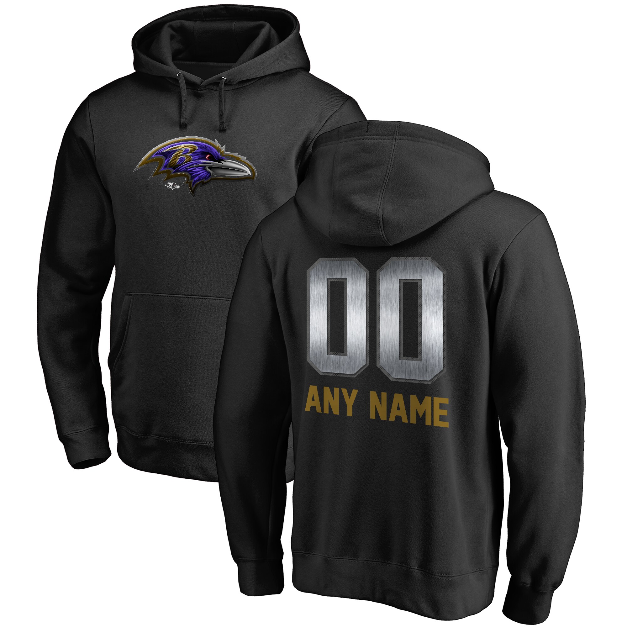 Men's Baltimore Ravens NFL Pro Line by Fanatics Branded Black Personalized Midnight Mascot Pullover Hoodie