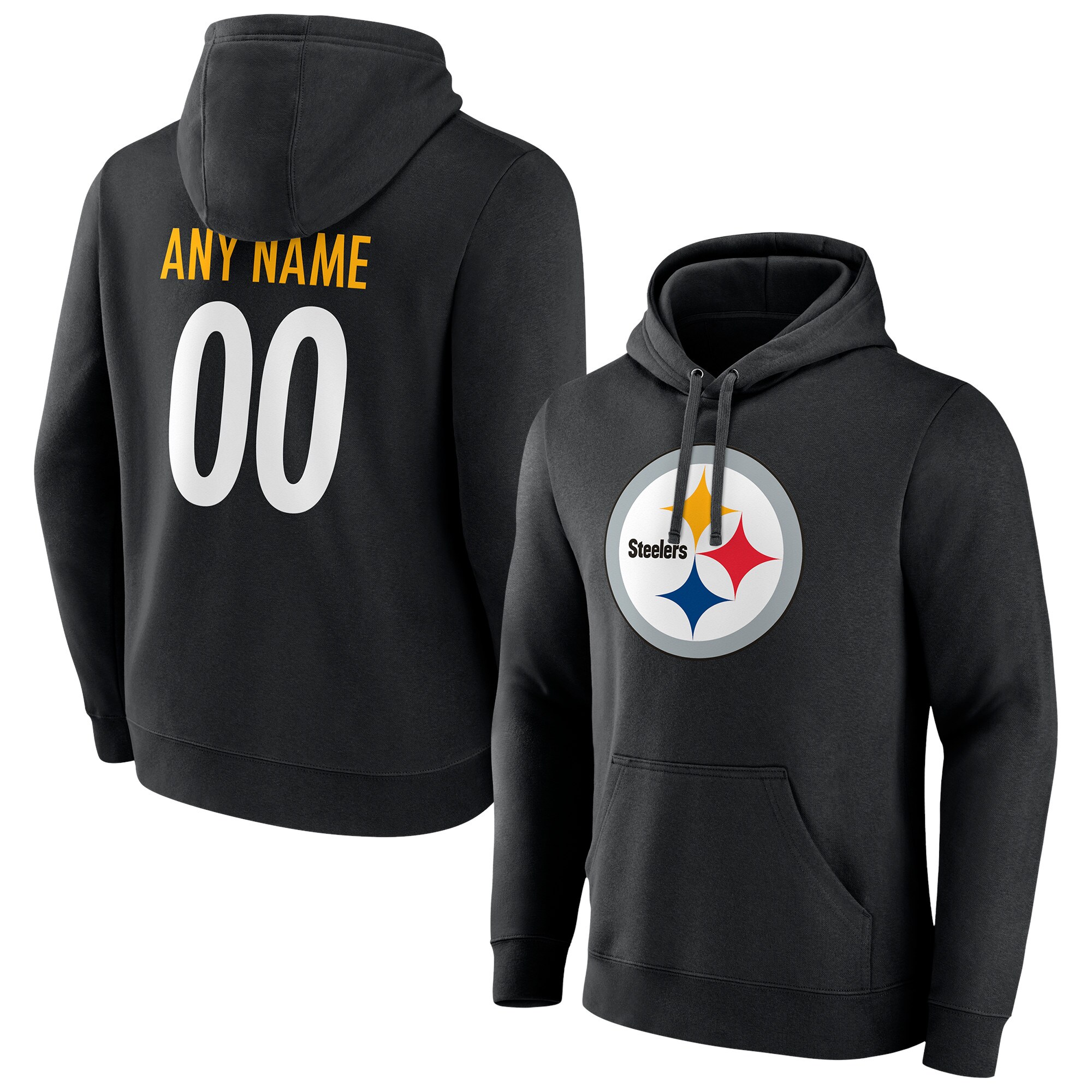 Men's Pittsburgh Steelers Fanatics Branded Black Team Authentic Personalized Name & Number Pullover Hoodie