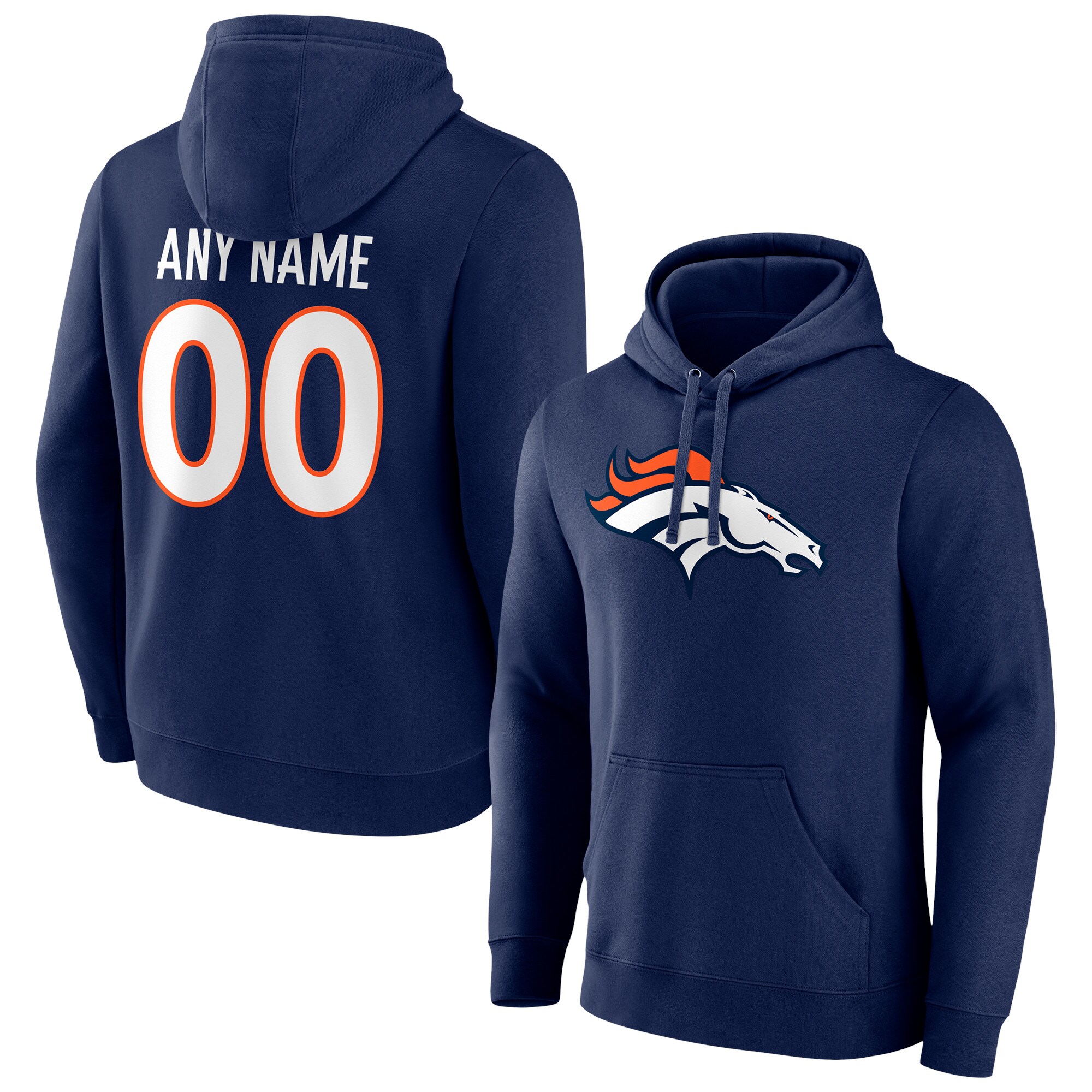 Men's Denver Broncos Fanatics Branded Navy Team Authentic Personalized Name & Number Pullover Hoodie