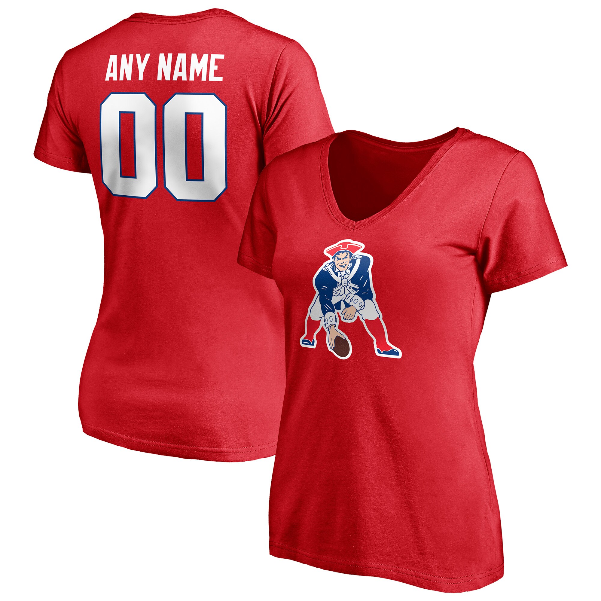 Women's New England Patriots Fanatics Branded Red Team Authentic Logo Personalized Name & Number V-Neck T-Shirt