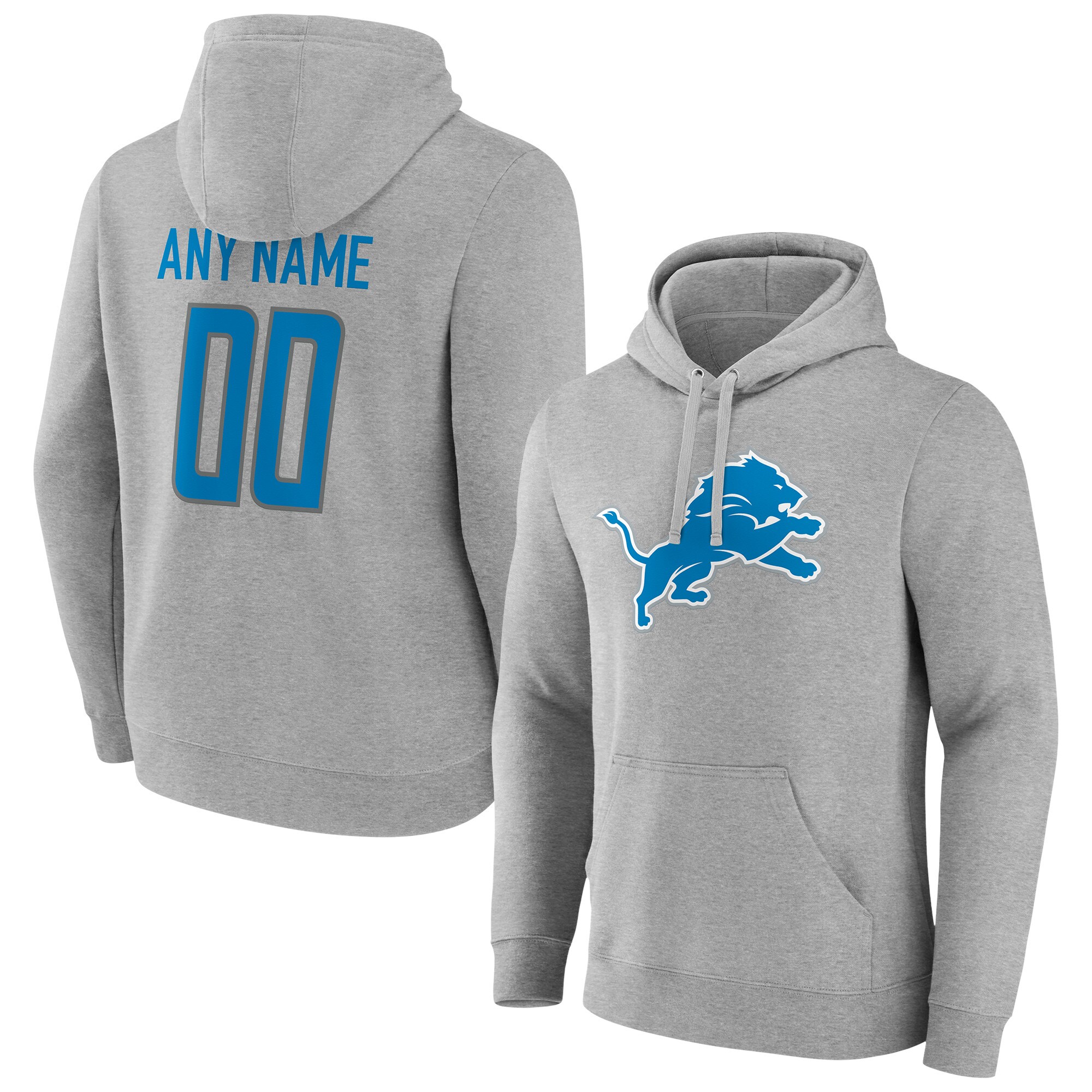 Men's Detroit Lions Fanatics Branded Heathered Gray Team Authentic Custom Pullover Hoodie
