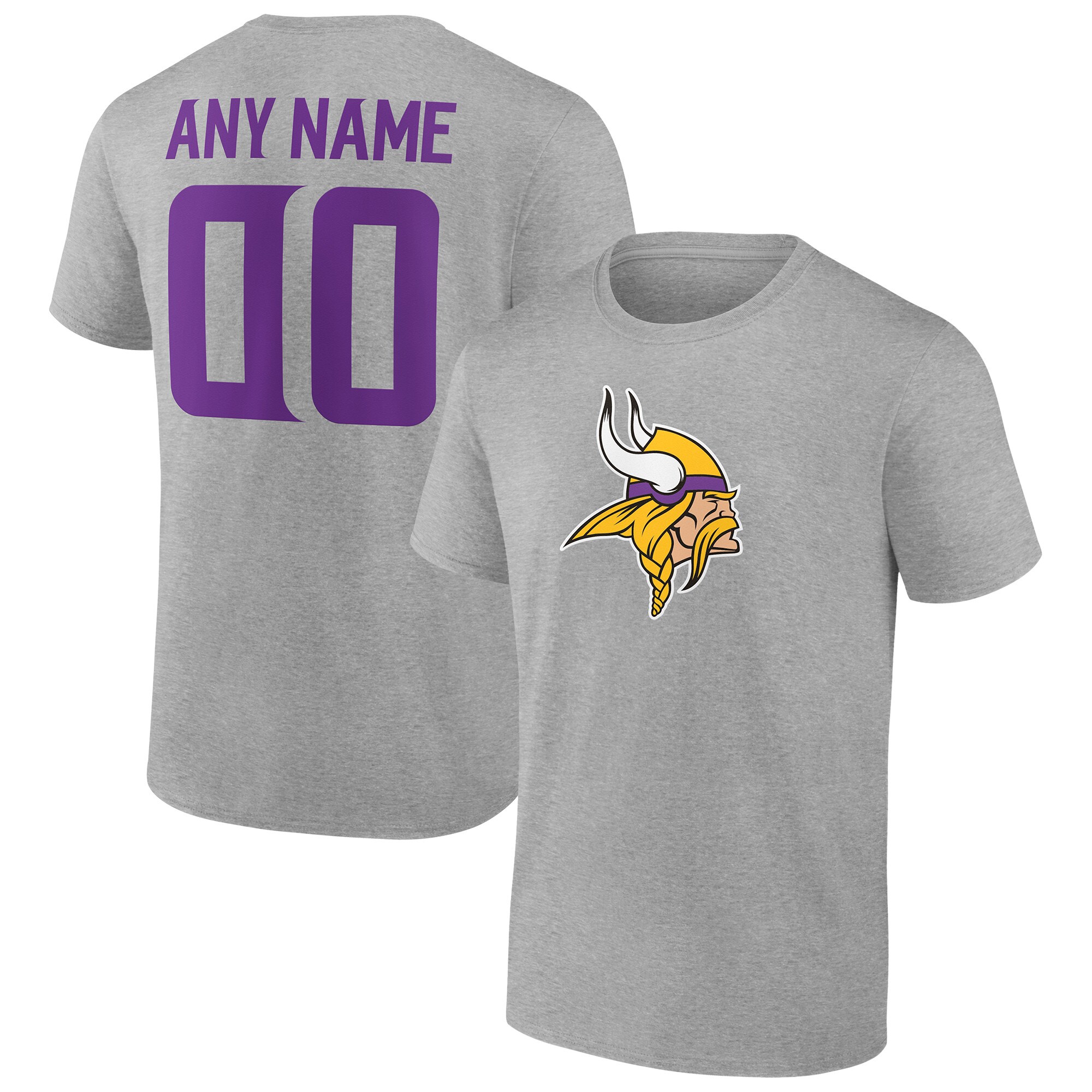 Men's Minnesota Vikings Fanatics Branded Heathered Gray Team Authentic Custom T-Shirt