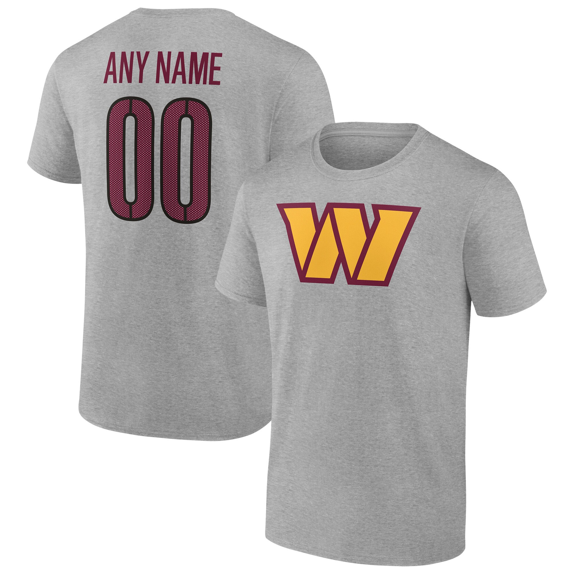 Men's Washington Commanders Fanatics Branded Heathered Gray Team Authentic Personalized Name & Number T-Shirt