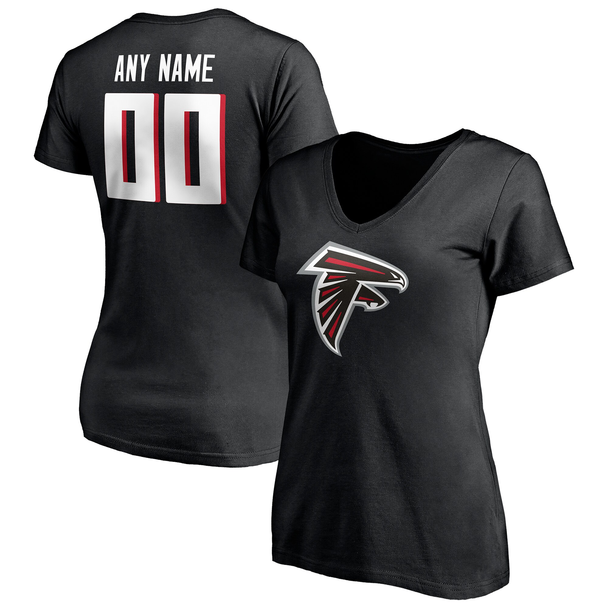 Women's Atlanta Falcons Fanatics Branded Black Team Authentic Personalized Name & Number V-Neck T-Shirt