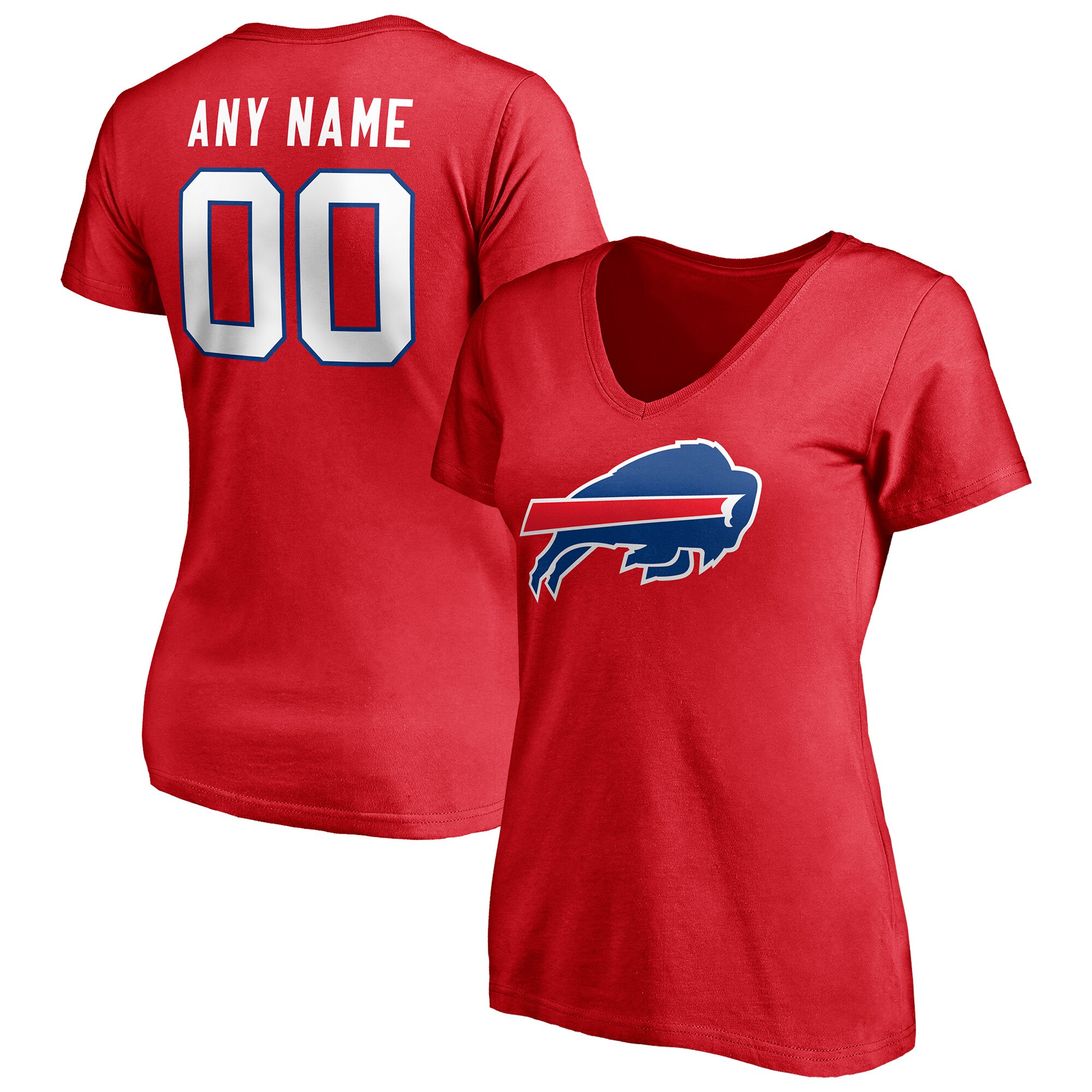 Women's Buffalo Bills Fanatics Branded Red Team Authentic Logo Personalized Name & Number V-Neck T-Shirt