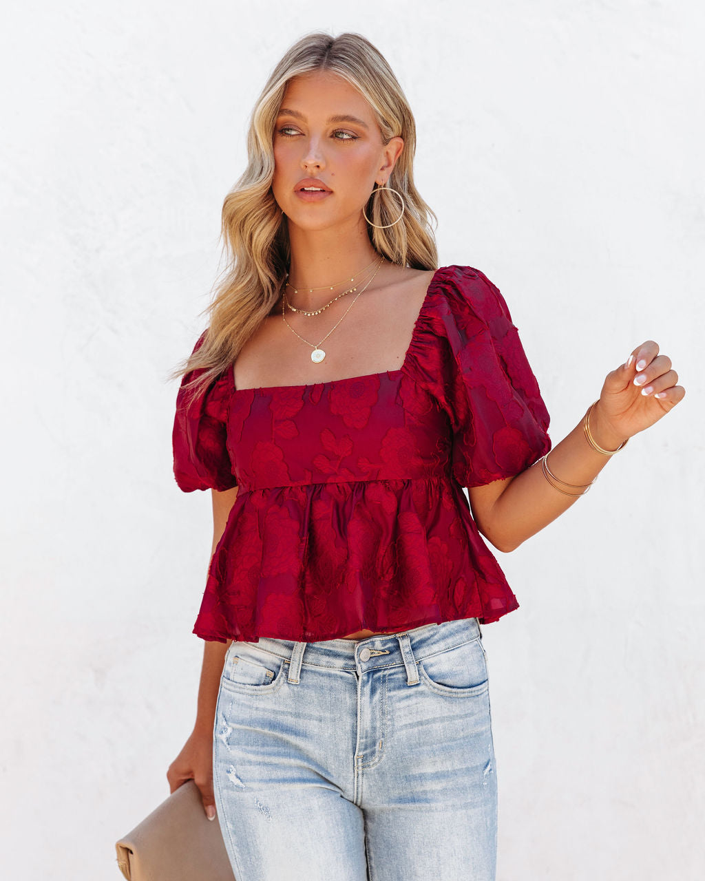 Forbidden Fruit Puff Sleeve Babydoll Top - Burgundy